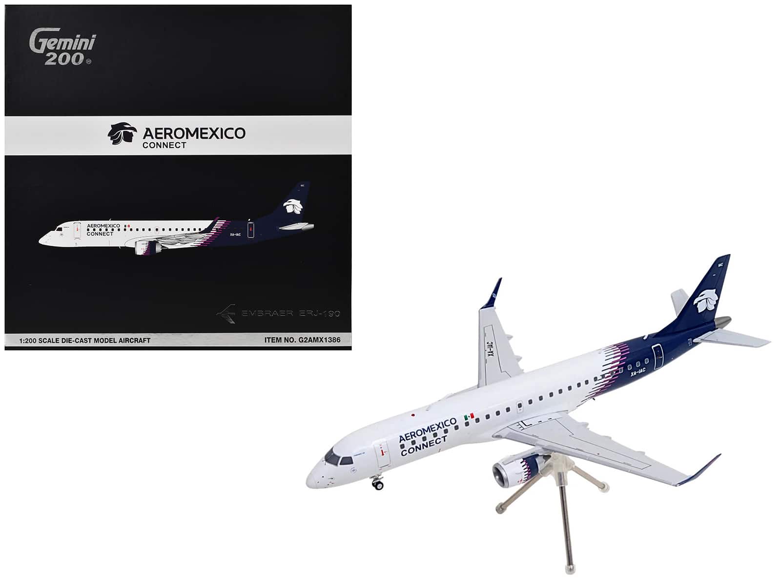 GeminiJets - Embraer ERJ-190 Commercial Aircraft "Aeromexico Connect" (XA-IAC) Tail "Gemini 200" Series 1/200 - White with Blue