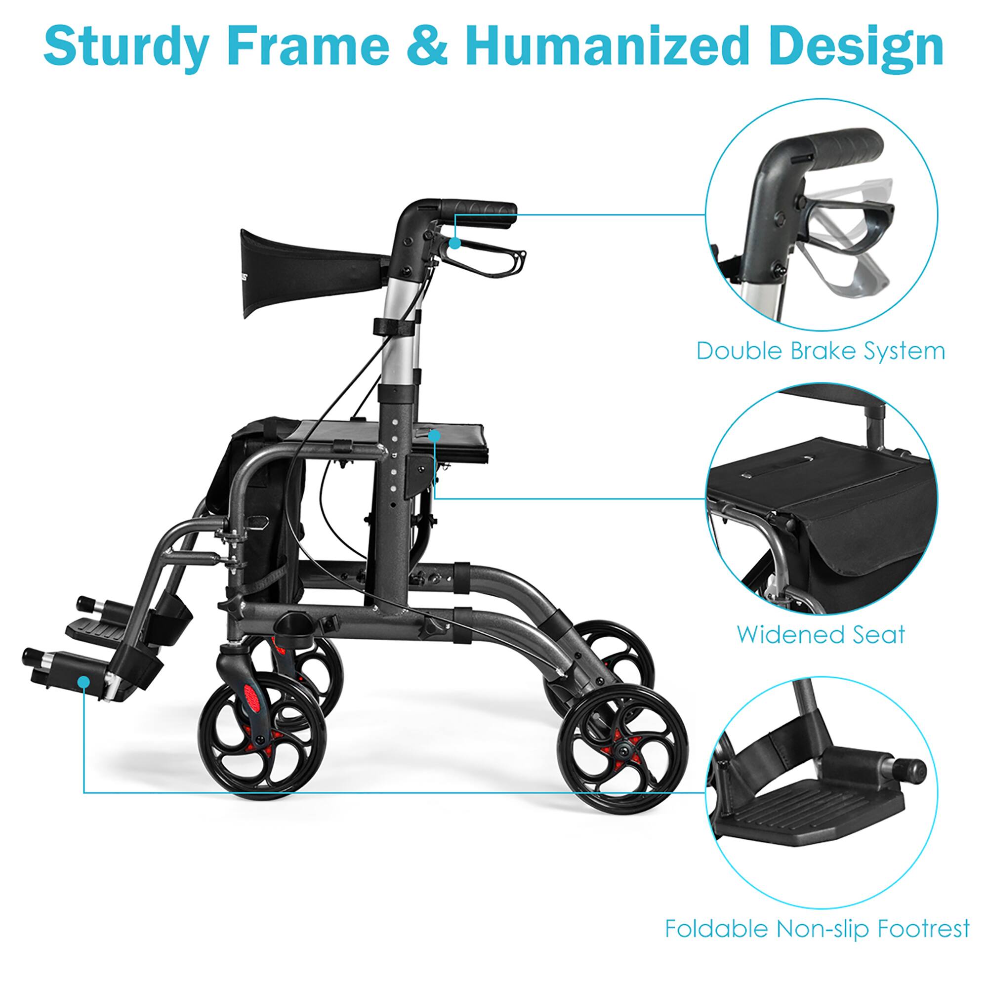Sturdy Frame & Humanized Design
Double Brake System
Widened Seat
Foldable Non-slip Footrest