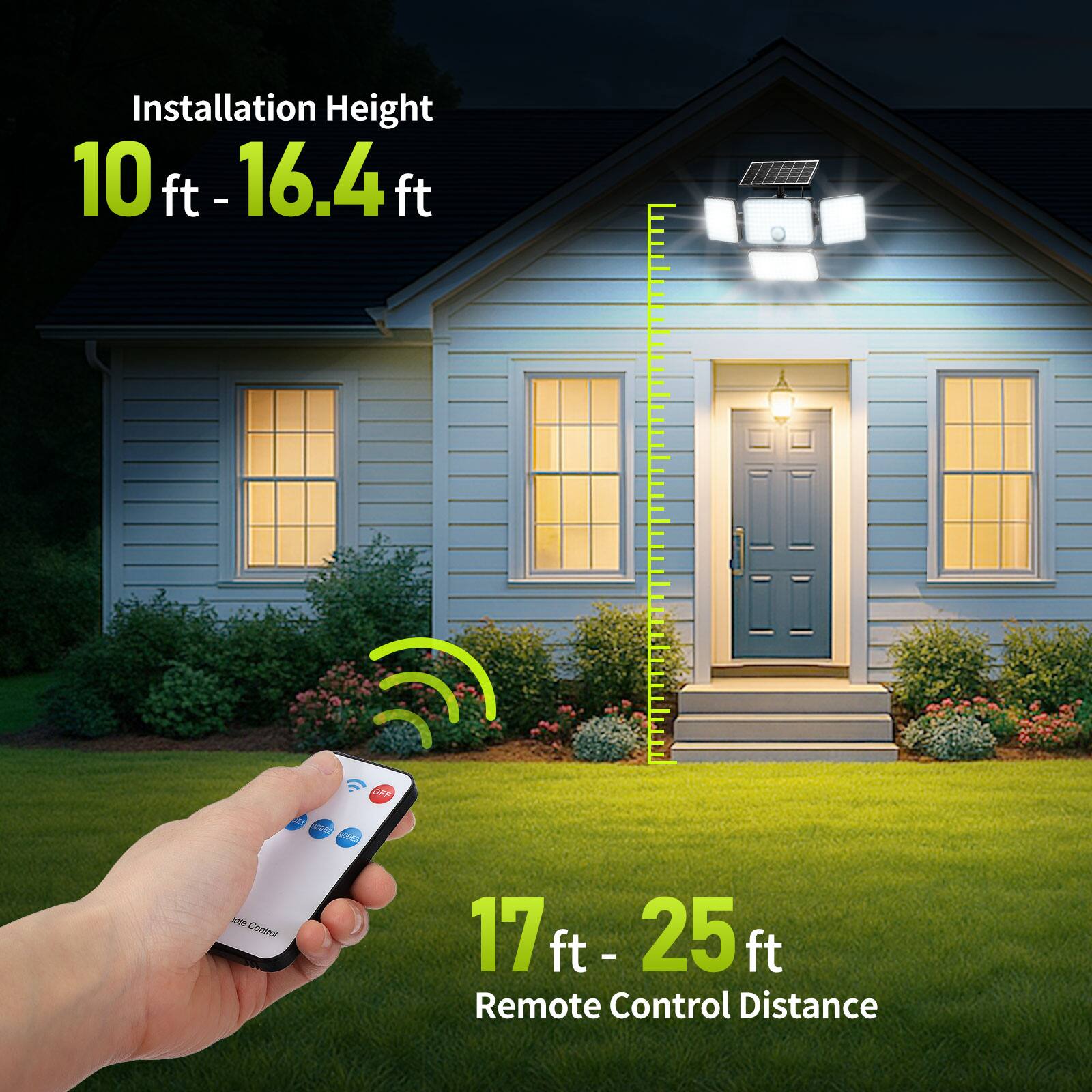 Installation Height: 10 ft - 16.4 ft  
Remote Control Distance: 17 ft - 25 ft