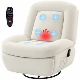 Homcom - Power Recliner Chair with Massage and Heat, USB Port, Overstuffed Chenille Swivel Rocker Recliner - Cream White