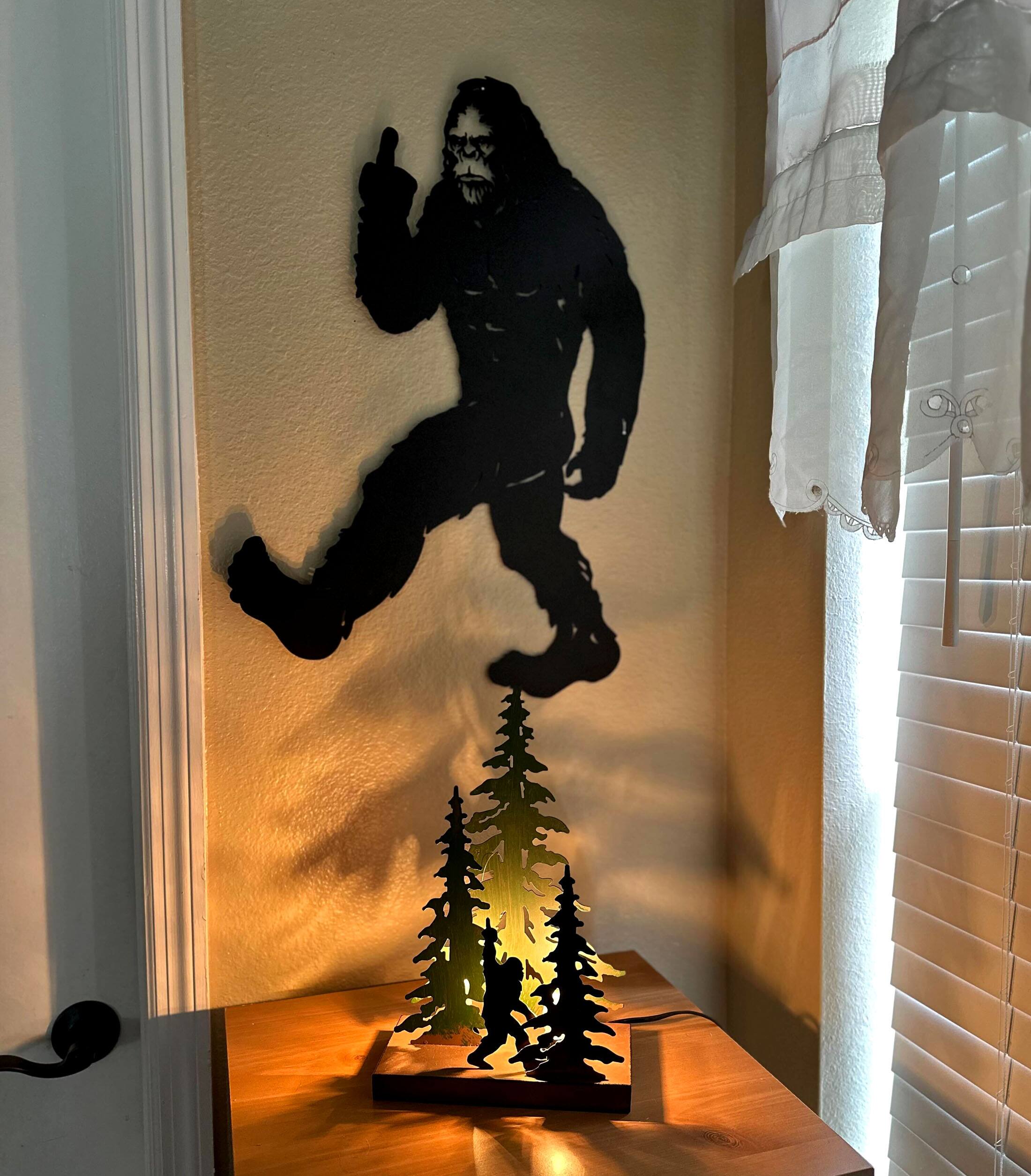 Alt View 3. Zeckos - Rustic Metal Rude Bigfoot In Forest Accent Lamp Decorative Sasquatch Home Decor - Multicolored.