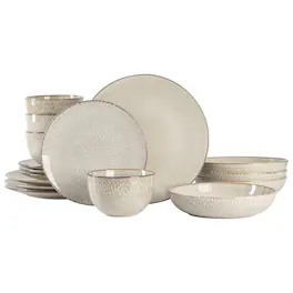Gibson - Elite Matisse 16 Piece Stoneware Dinnerware Set in Cream with Reactive Glaze - Beige