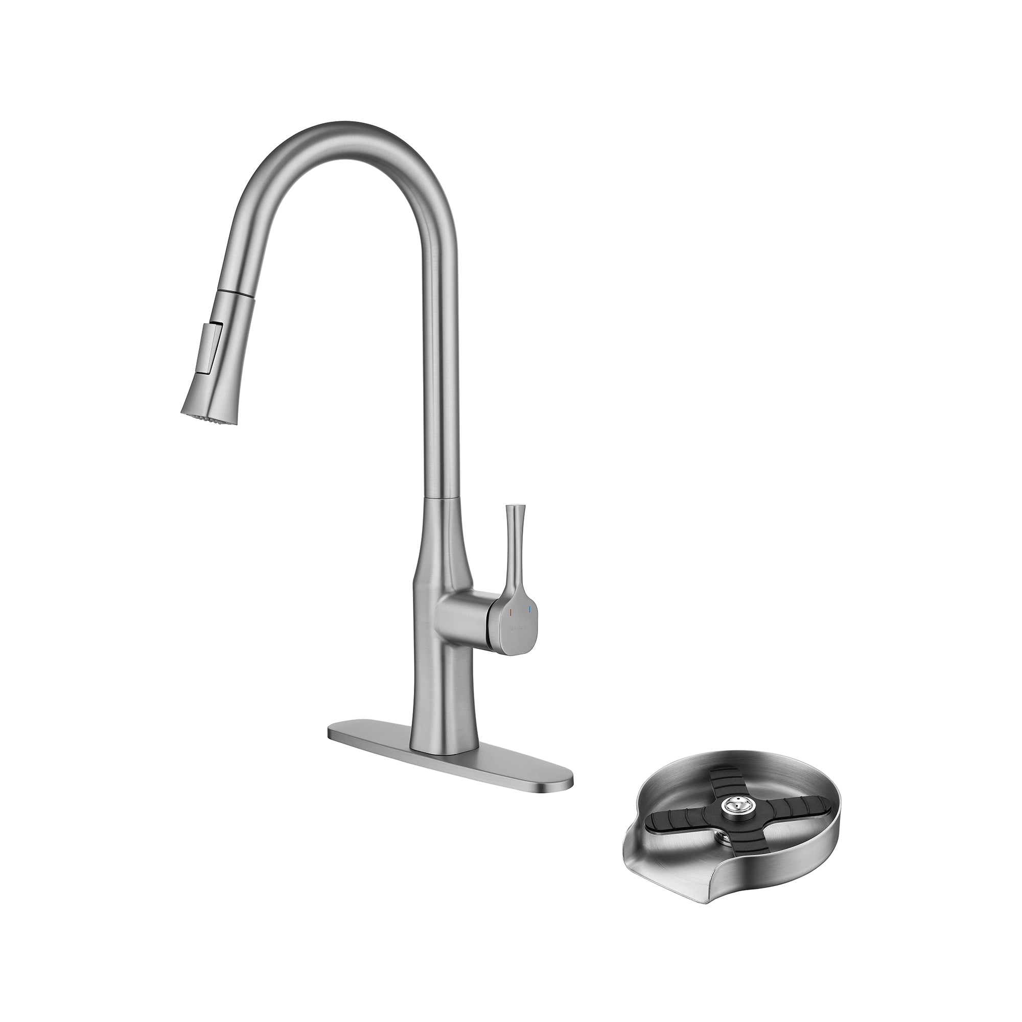 Front. Boyel Living - Single Handle Pull Down Sprayer Kitchen Faucet with Deckplate Included and Glass Rinser - Brushed Nickel.
