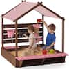 Front. Best Choice Products - Best Choice Products Sandbox w/ Canopy, Wooden Sand Box w/ Water Table, Bench Seat, Outdoor Kids Playset - Pink - Pink.