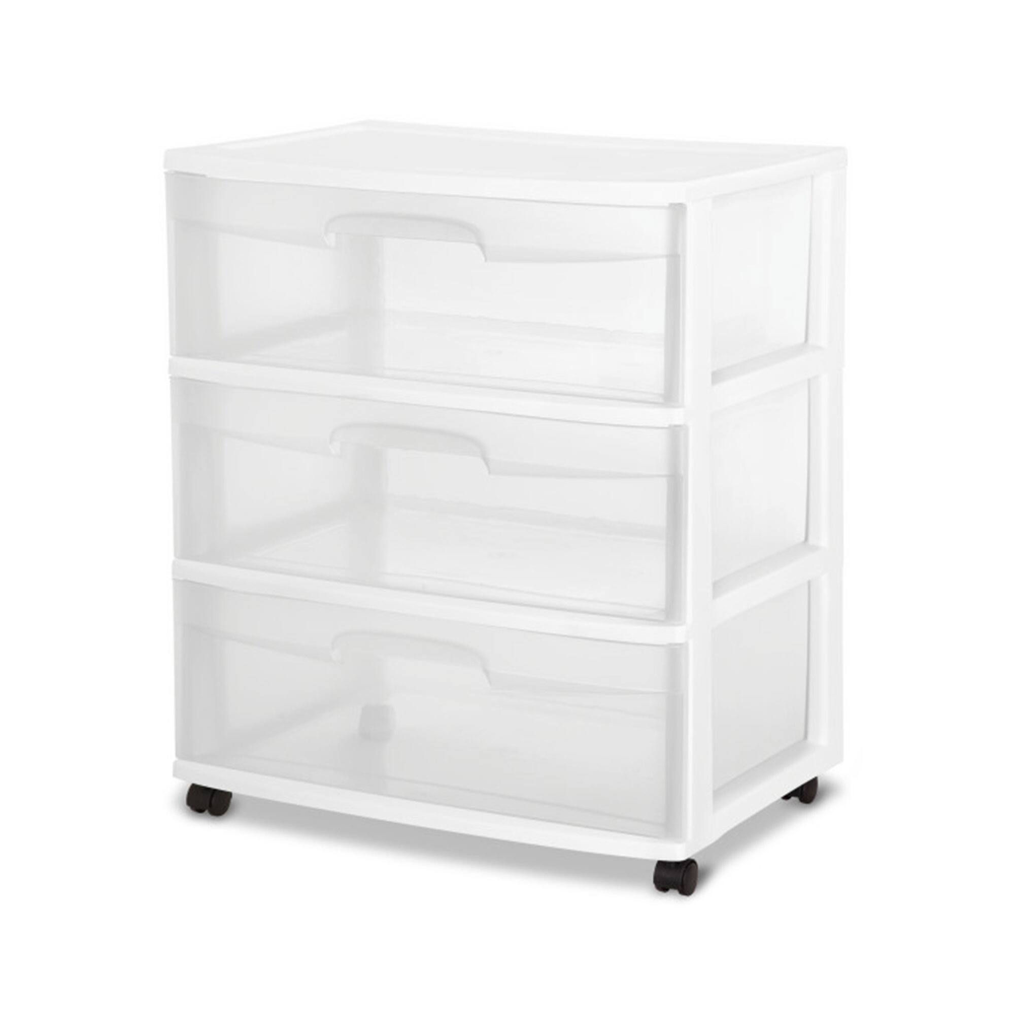 Front. Sterilite - Sterilite Wide 3 Drawer Rolling Storage Cart Container with Casters, (2 Pack).