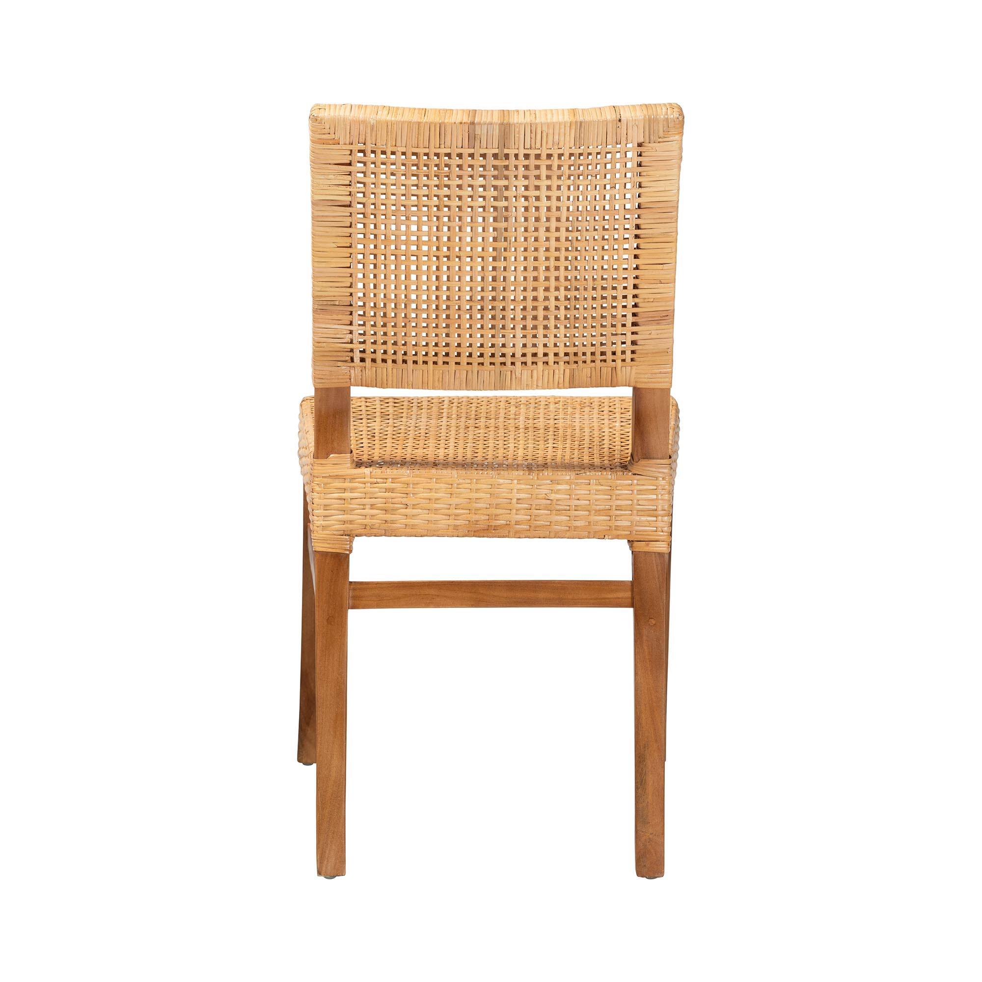 Back. bali & pari - Lesia Modern Bohemian Rattan and Mahogany Wood Dining Chair - Natural Brown/Walnut Brown.