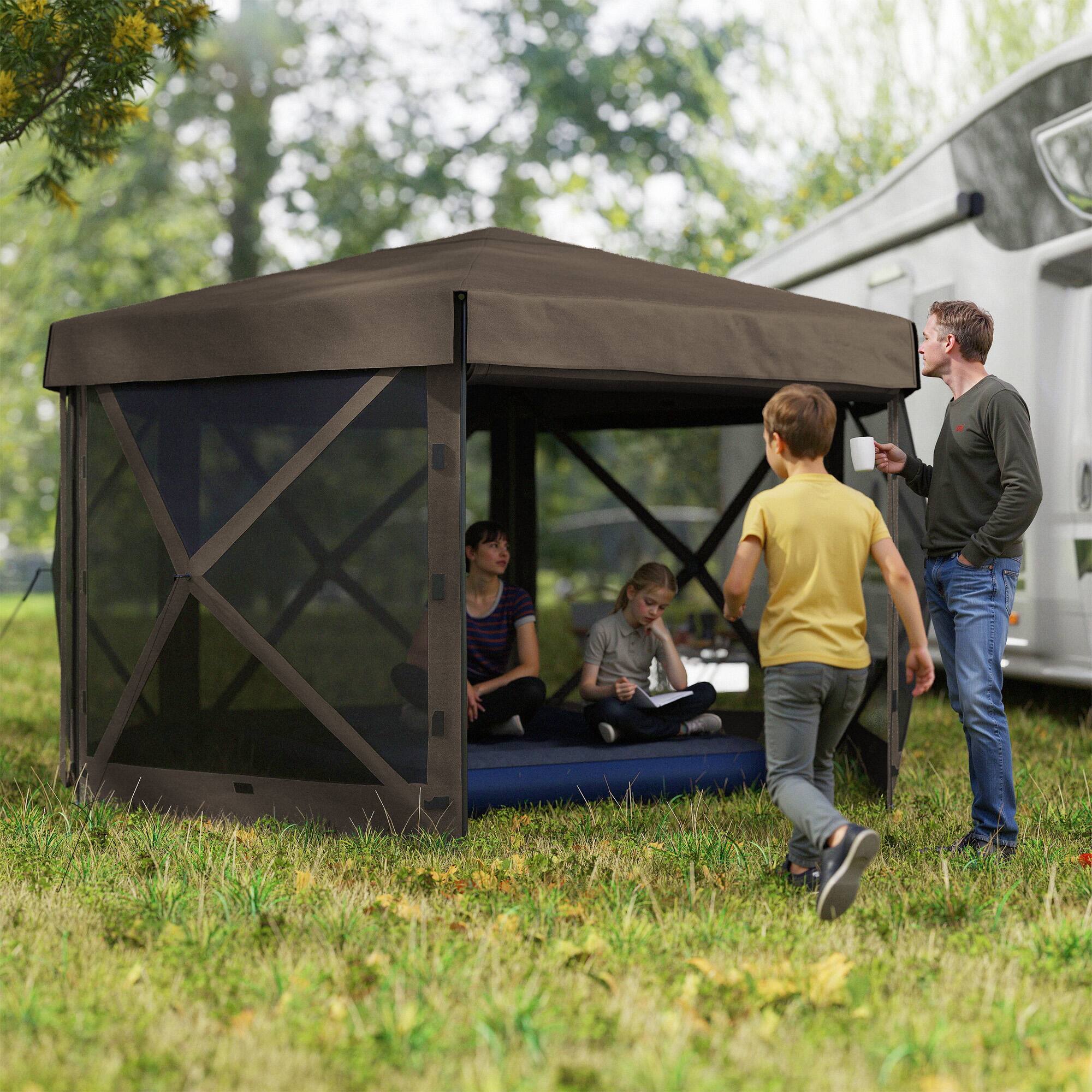 Alt View 1. Outsunny - x 12' Hexagonal Pop Up Gazebo Canopy Tent with 5 Sidewalls - Brown.