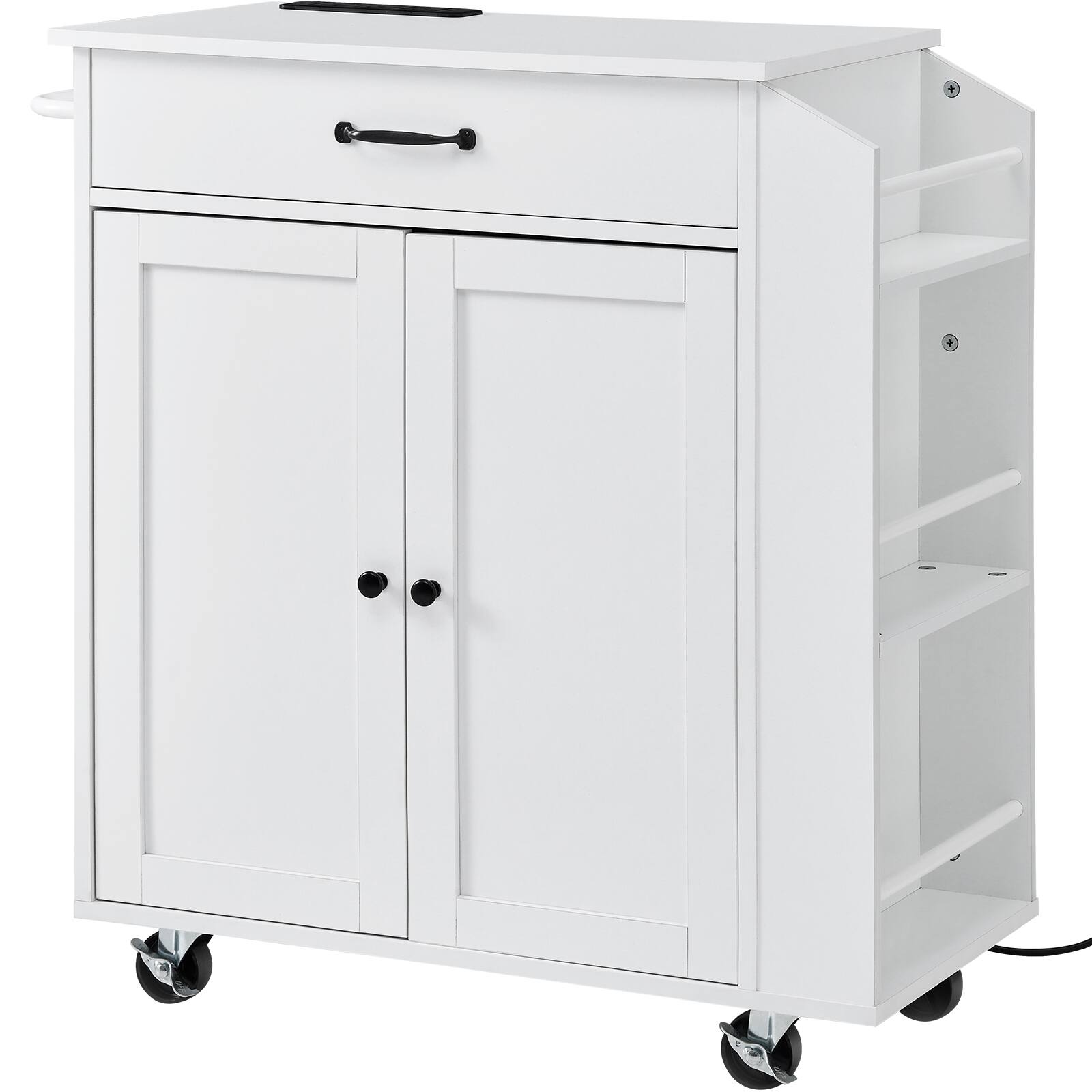 Alt View 5. VEVOR - Kitchen Island Cart, 32" Mobile Carts with Storage Cabinet, Rolling Table with Power Outlet, Spice Rack, Towel Bar - White.