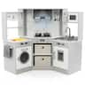 Costway - Wooden Kids Play Corner Kitchen with Realistic Lights & Sounds Lighted Range Hood - Gray