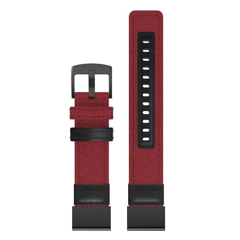 Left. StrapsCo - Rugged Canvas Band QuickFit 26 Watch Strap For Garmin Fenix 7X & 7X Pro - Red.