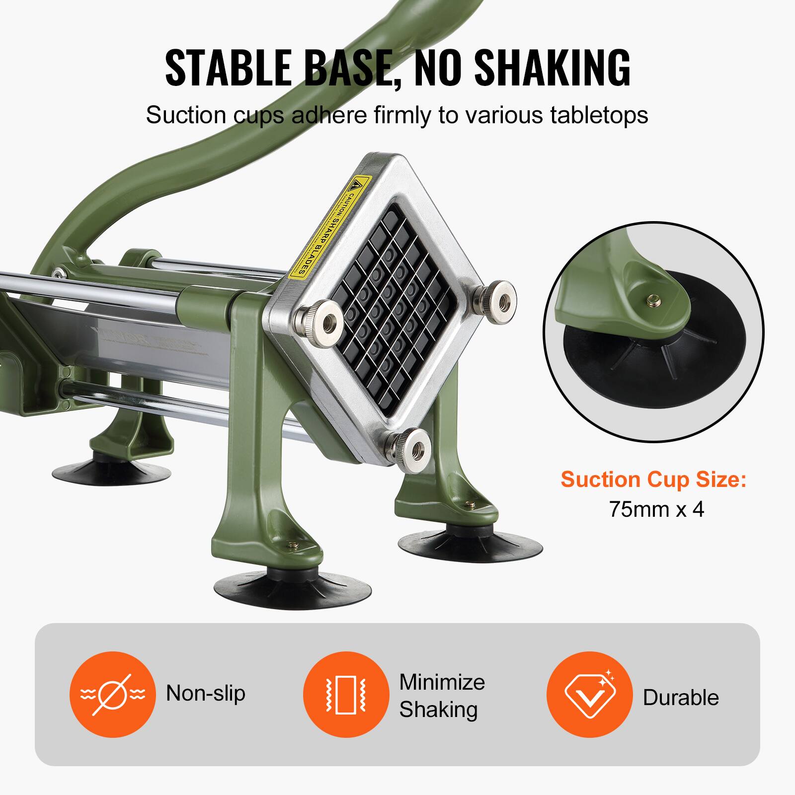 STABLE BASE, NO SHAKING  
Suction cups adhere firmly to various tabletops  

Suction Cup Size: 75mm x 4  

Non-slip  
Minimize Shaking  
Durable