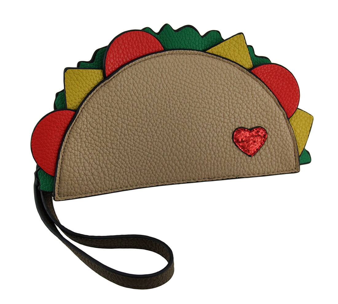 Front. Zeckos - Taco Bout Love Food Friendly Taco Shaped Purse w/Removable Wrist Strap - Brown.