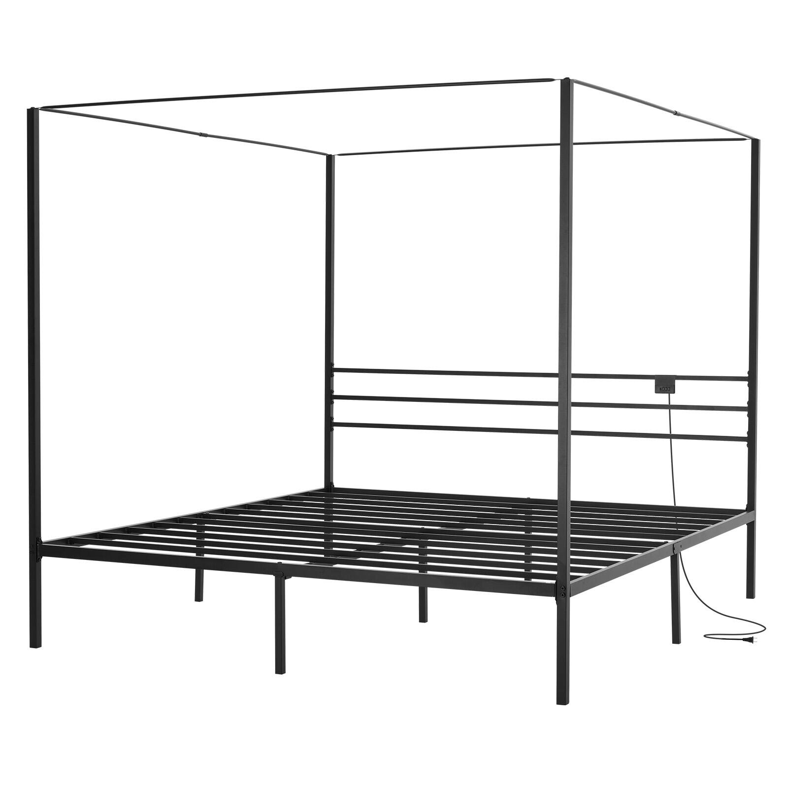 Alt View 5. VEVOR - King Size Canopy Bed Frame, Metal Canopy Bed with Charging Station and Four Posters Design - Black.