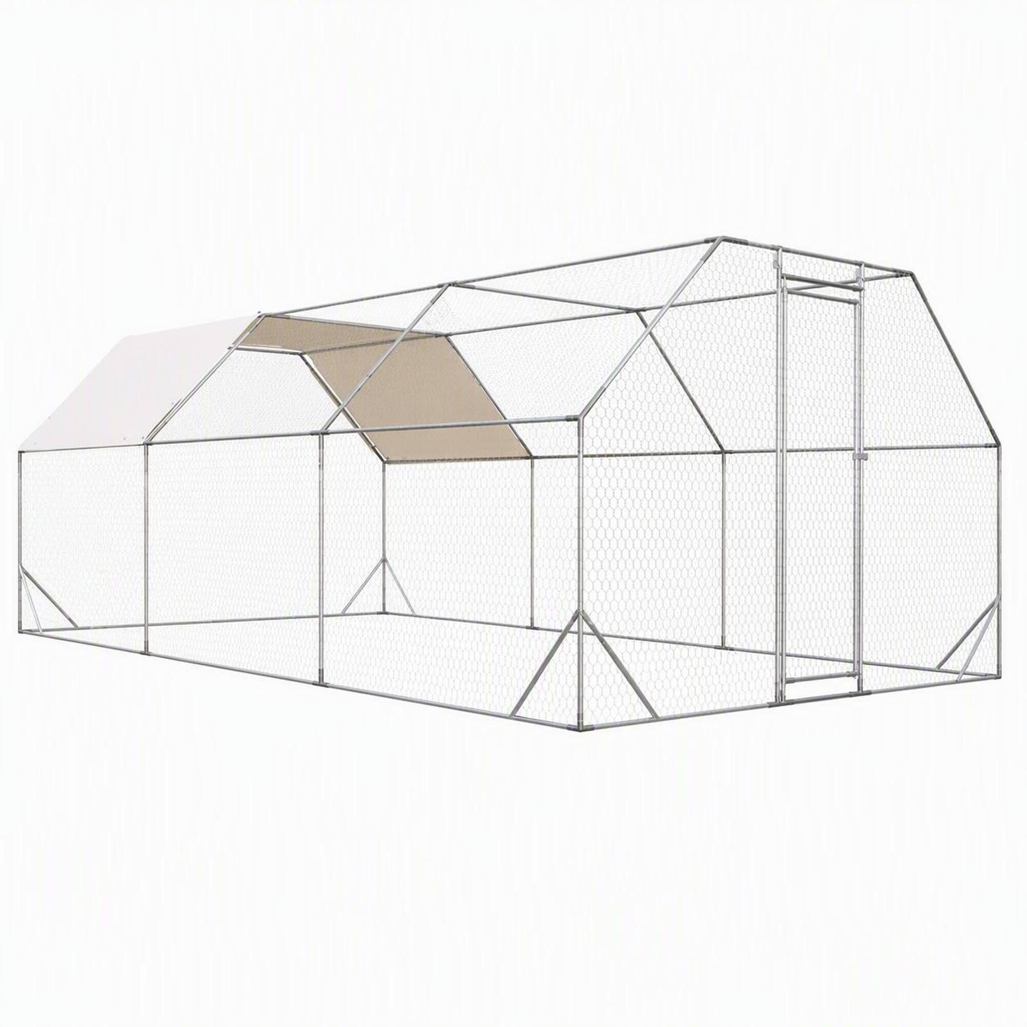 RYHNUYNE - 10x20 ft Galvanized Metal Chicken Coop, Large Walk-in Poultry Run with Waterproof Cover, Outdoor Hen House