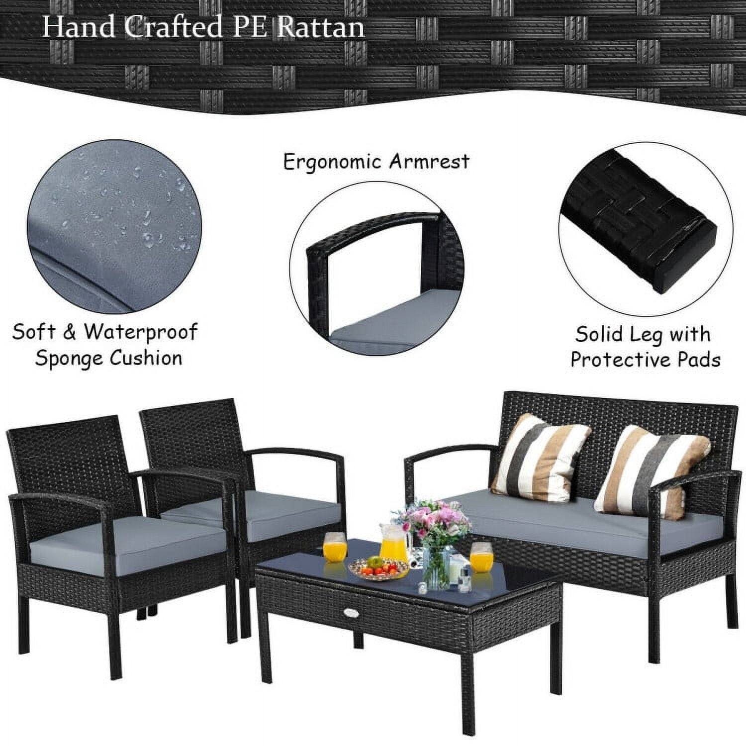 Hand Crafted PE Rattan Ergonomic Armrest Soft & Waterproof Sponge Cushion Solid Leg with Protective Pads