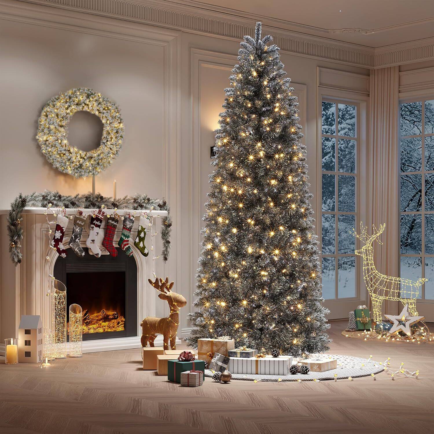 Front. Jojoka - 7.5 FT Black Artificial Christmas Tree, Pre-lit, Halloween/Christmas Tree, Home & Office, Easy Assembly - Black.