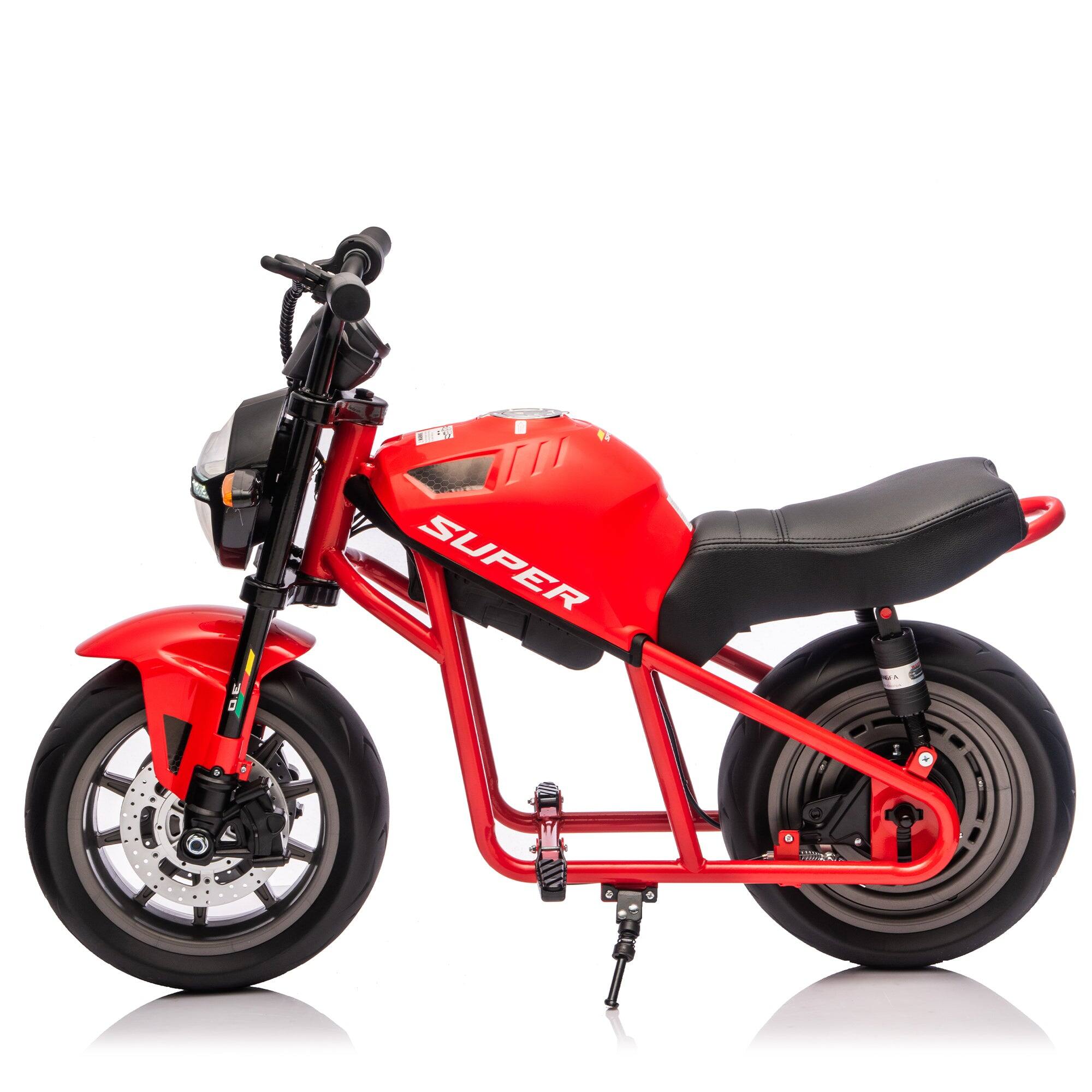Alt View 6. BreeBe - 24V 300W Kids Ride-On XL Electric Muscle Motorcycle, 14in EVA Wheels, 11.18 MPH, Dual Suspension, Music & Light, Age 6+ - Red.