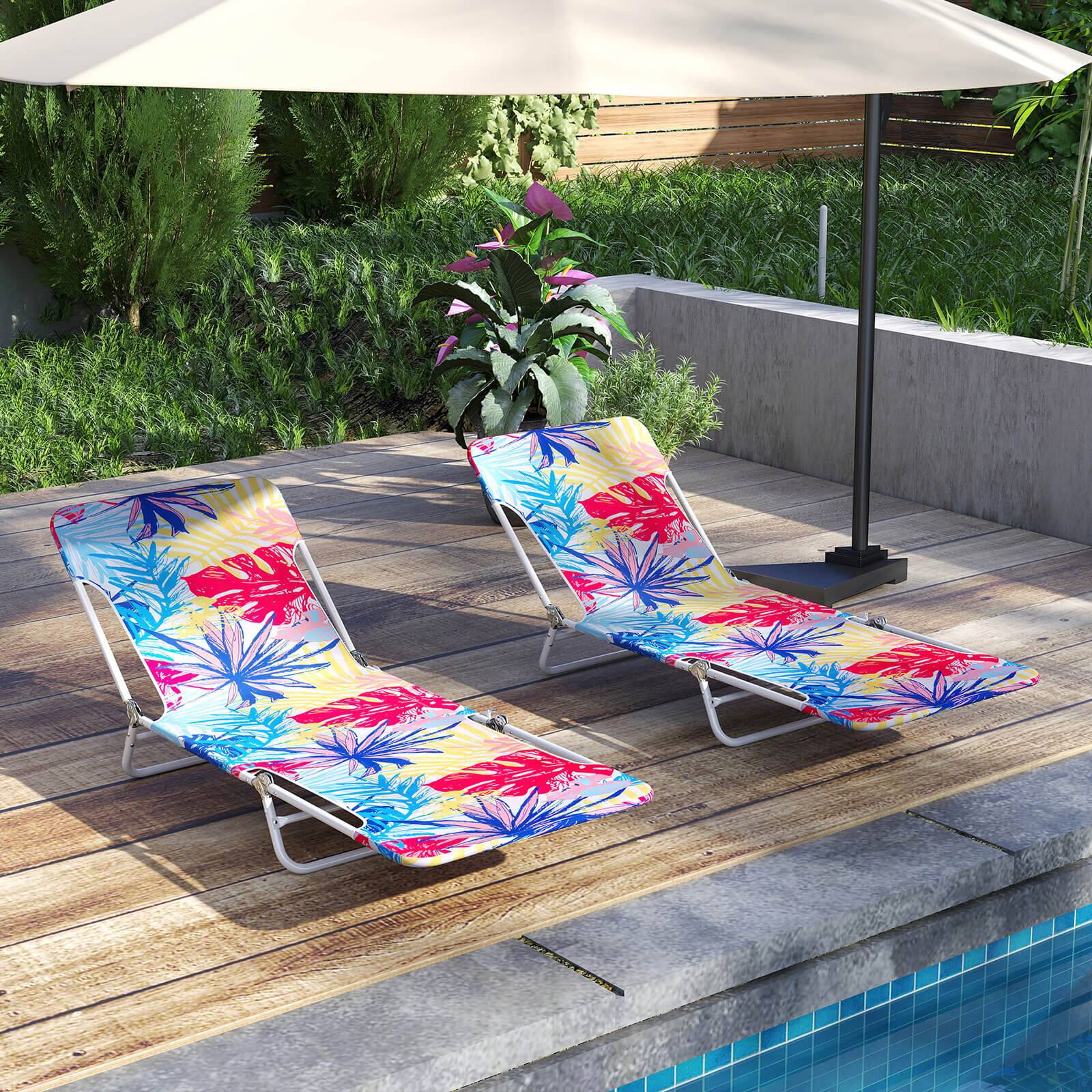 Alt View 1. Costway - Costway 2 PCS Outdoor Folding Chaise Lounge 5-position Lay Flat Beach Recliner - Multicolor.
