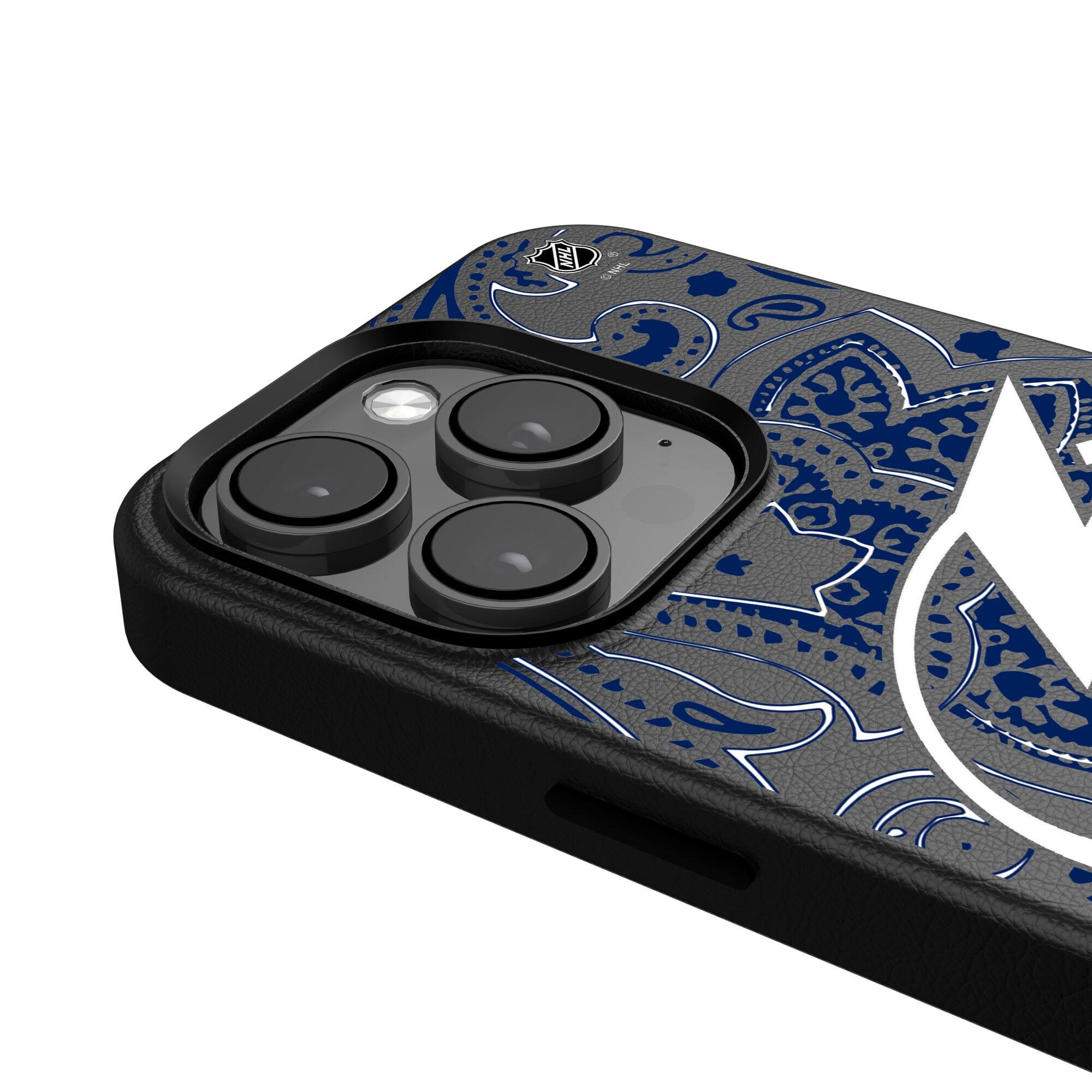 Alt View 3. Keyscaper - Black Tampa Bay Lightning Paisley iPhone Magnetic Bump Case - 16 - Black.