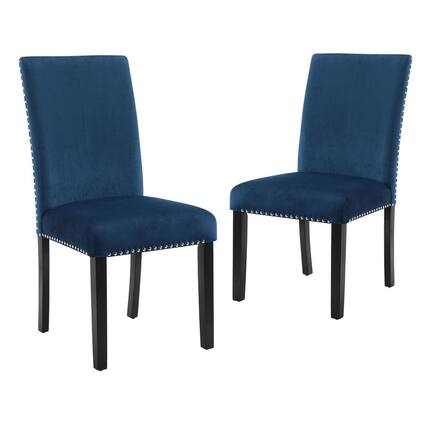 Front. New Classic Furniture - Furniture 37.75" Velvet & Wood Dining Chair in Blue (Set of 2) - Blue.