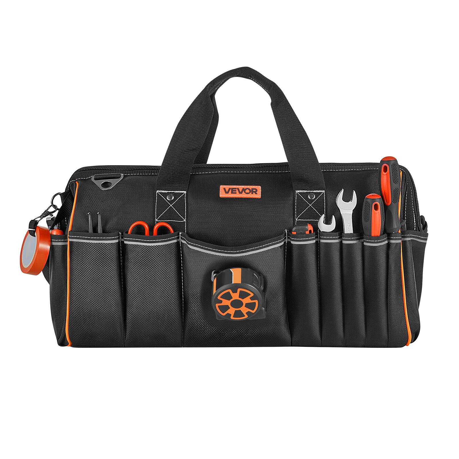 Alt View 5. VEVOR - Tool Bag, 20 Inch, 33-Pocket Portable Large Tool Box Organizer Storage, Toolbox with Big Zipper - Black;Orange.