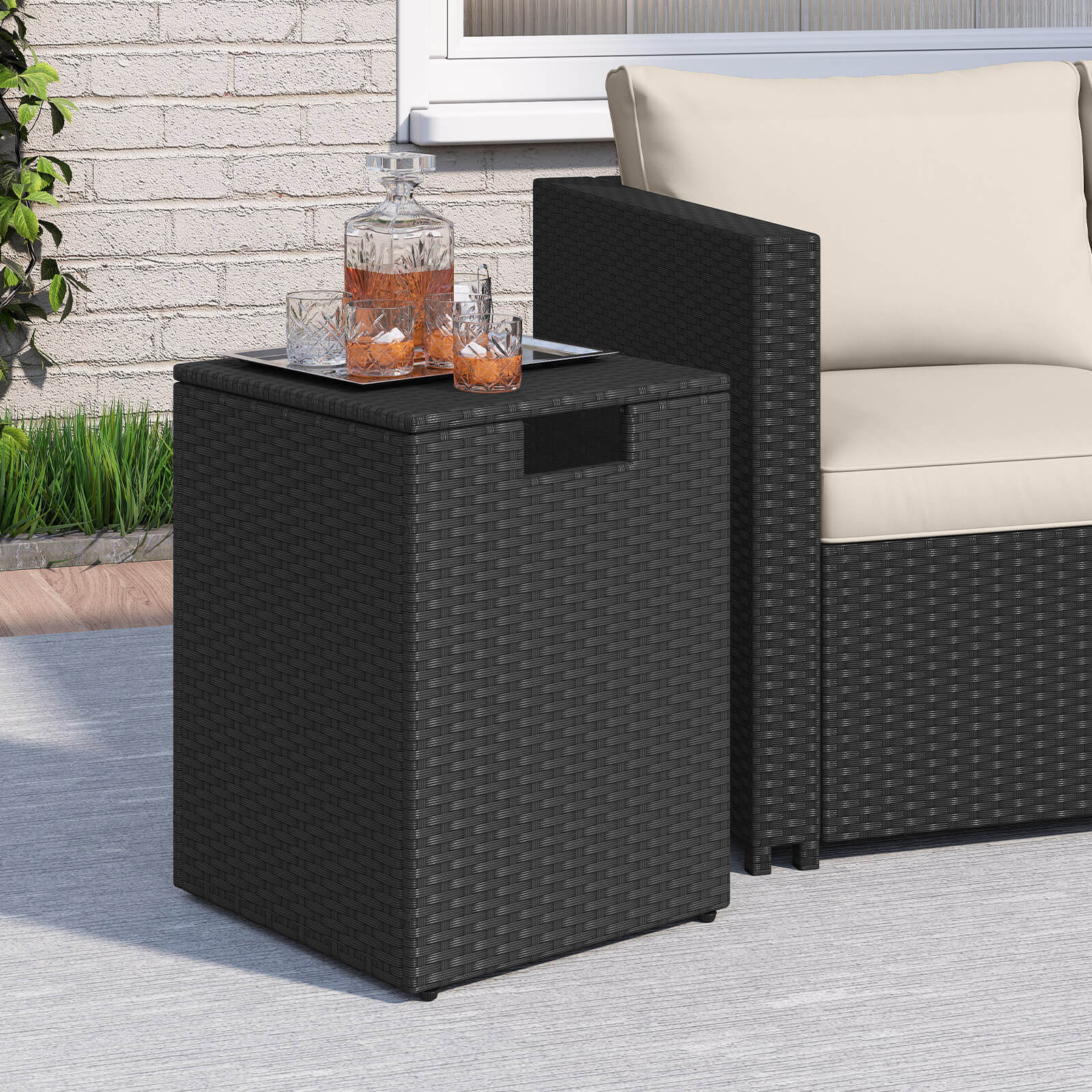 Alt View 5. Costway - Costway Propane Tank Cover Table,16Inch Square PE Rattan Gas Tank Storage Box with Flip Lid - Black.