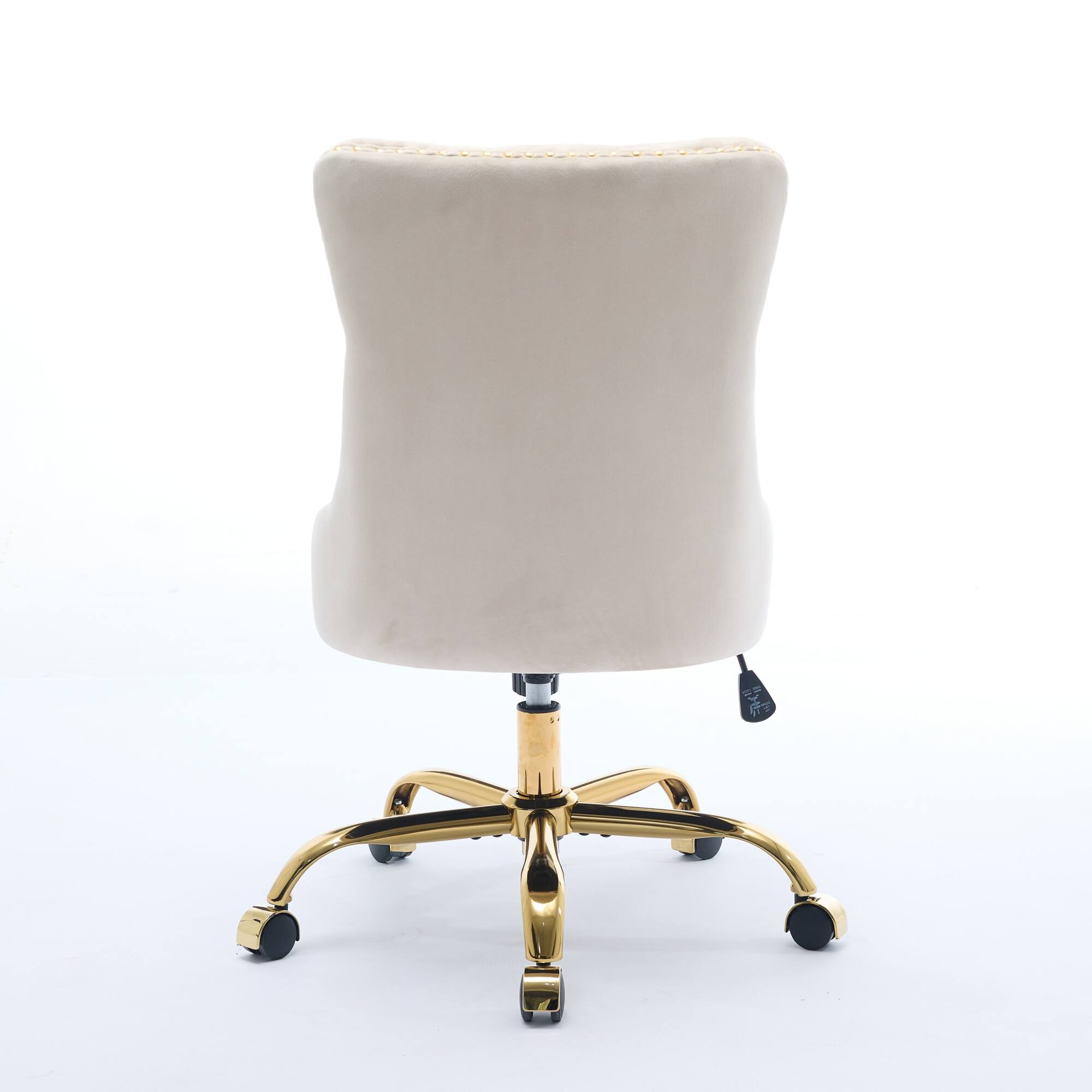 Back. PexFix - Modern Office Chair, Tufted Velvet Upholstery, Adjustable Height & Swivel with Chrome Base, for Home Office - Beige.