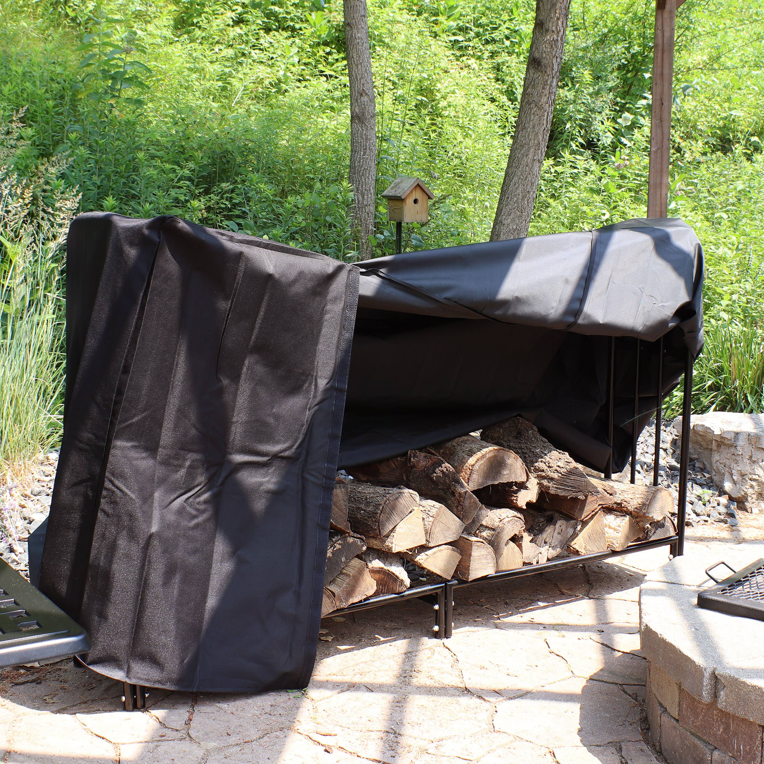 Alt View 4. Sunnydaze - 6 ft Powder-Coated Steel Firewood Log Rack with Cover - Black.