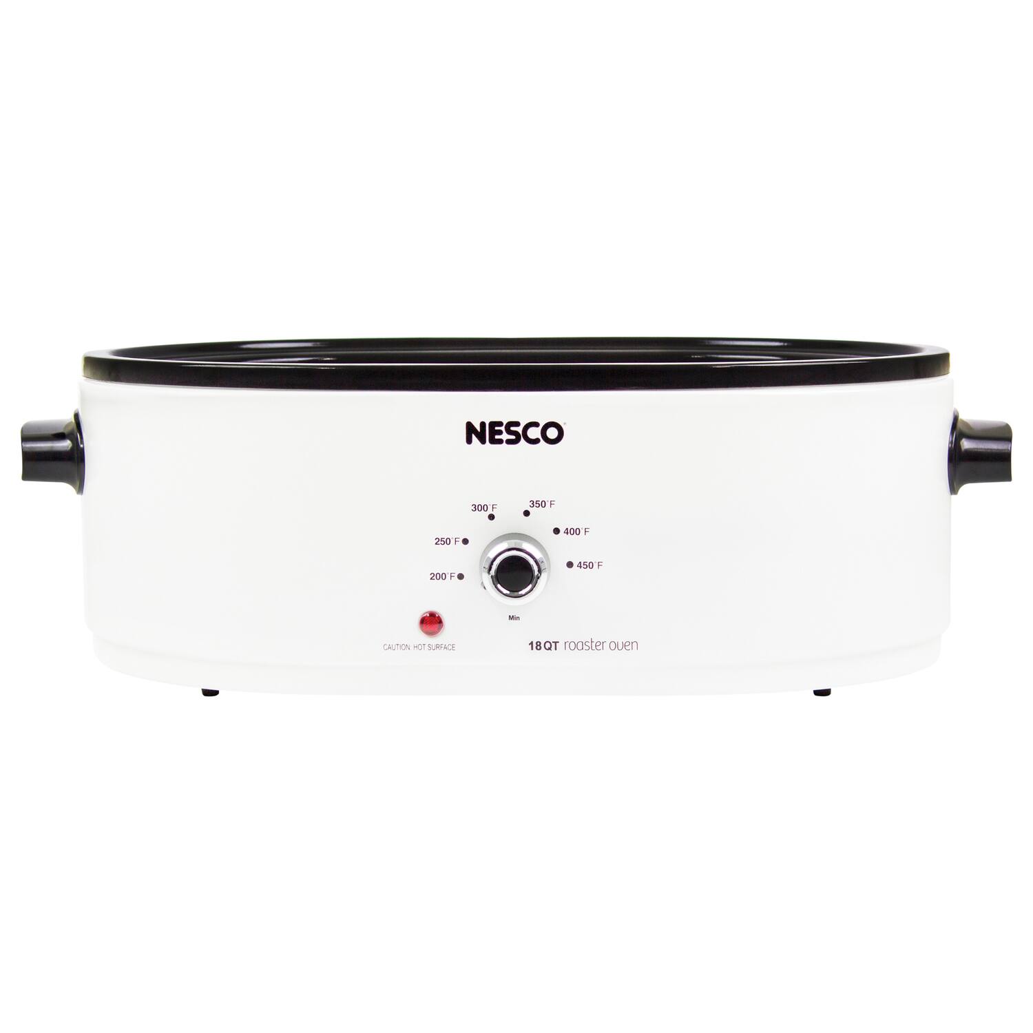 NESCO  
300 F 350 F 250 F 400 F 200 F 450 F  
CAUTION HOT SURFACE  
18QT roaster oven