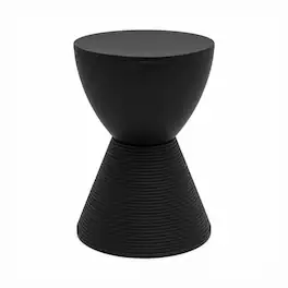 LeisureMod - Boyd Modern Round Hourglass Accent Side Table, Drum Storage Table with Ribbed Base for Indoor & Outdoor Use - Black