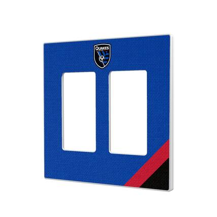 Front. Keyscaper - San Jose Earthquakes Diagonal Stripe Design Double Rocker Lightswitch Plate - Multicolor.