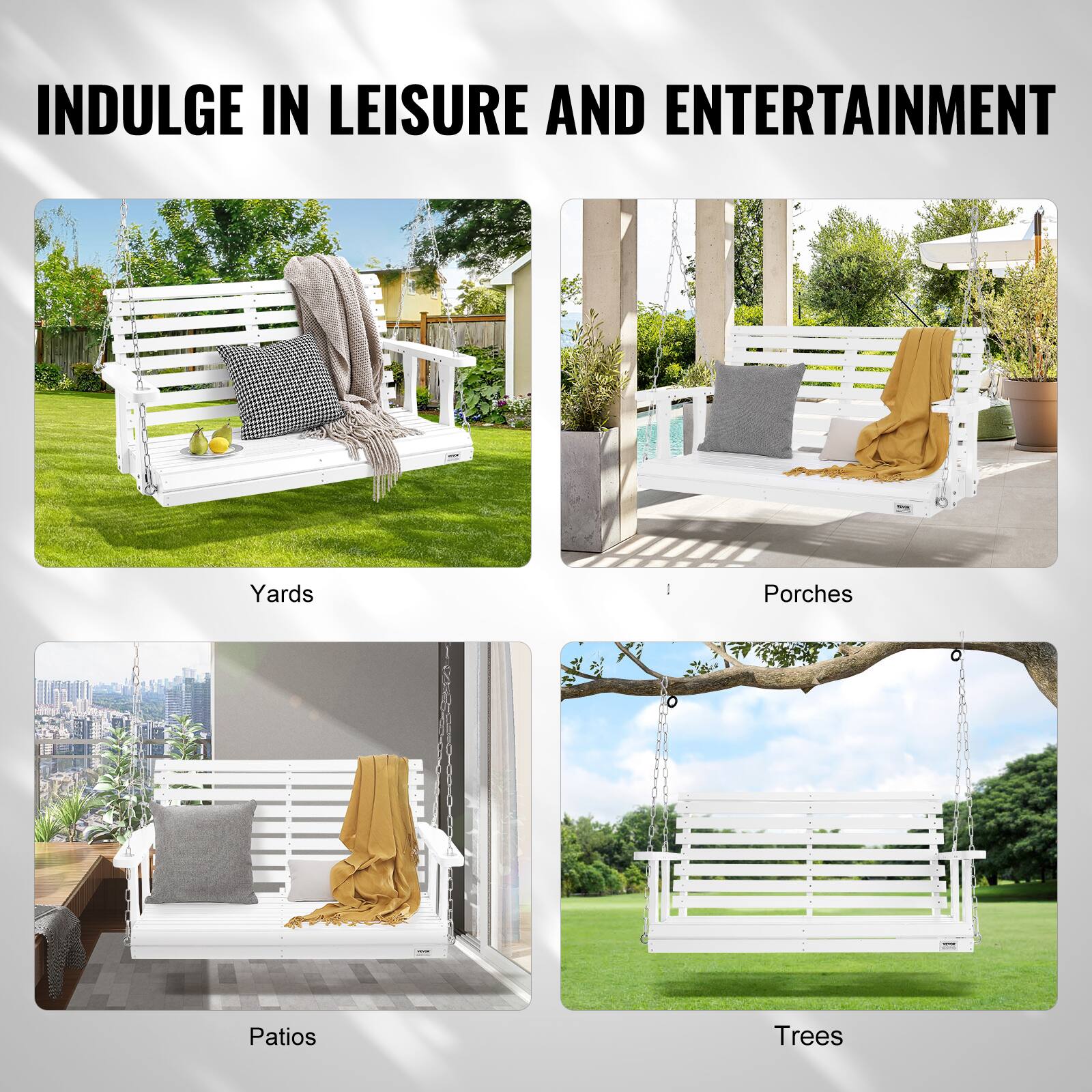 INDULGE IN LEISURE AND ENTERTAINMENT

Yards  
Porches  
Patio  
Trees