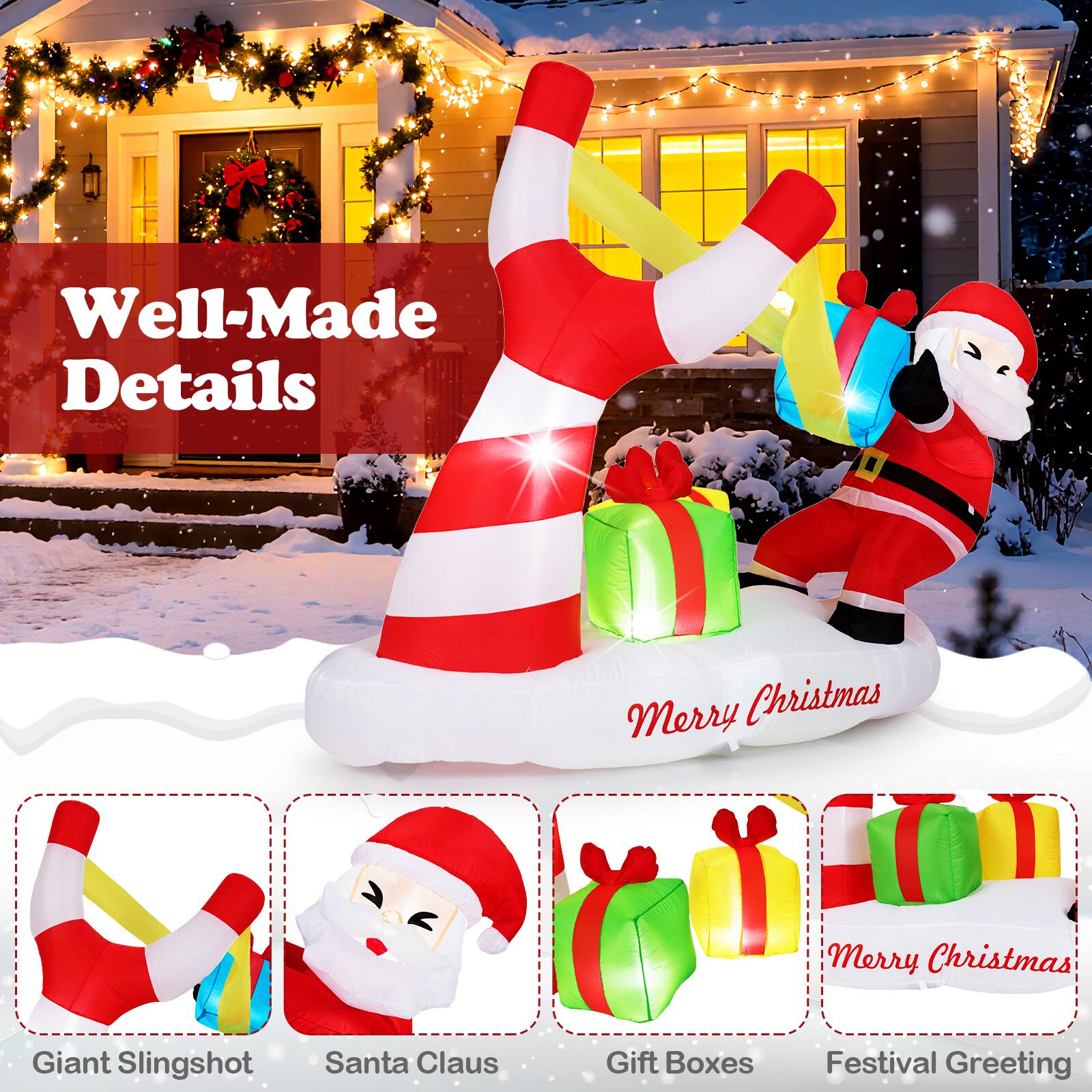 Well-Made Details  
Merry Christmas  

Giant Slingshot  
Santa Claus  
Gift Boxes  
Festival Greeting