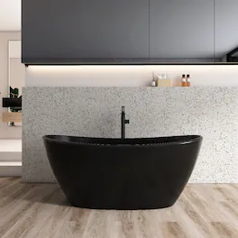 Loheer - 61 in Freestanding Solid Surface Soaking Bathtub, Matte Oval Tub with Center Drain - Black