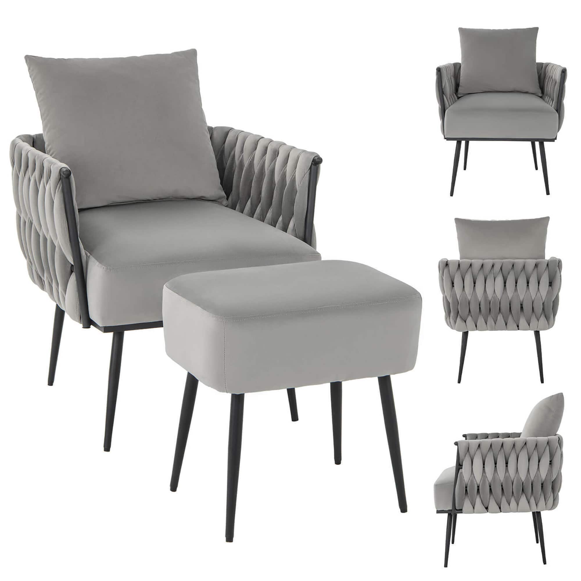 Gymax - Modern Dutch Velvet Accent Chair & Ottoman Set Single Leisure Sofa Chair - Gray