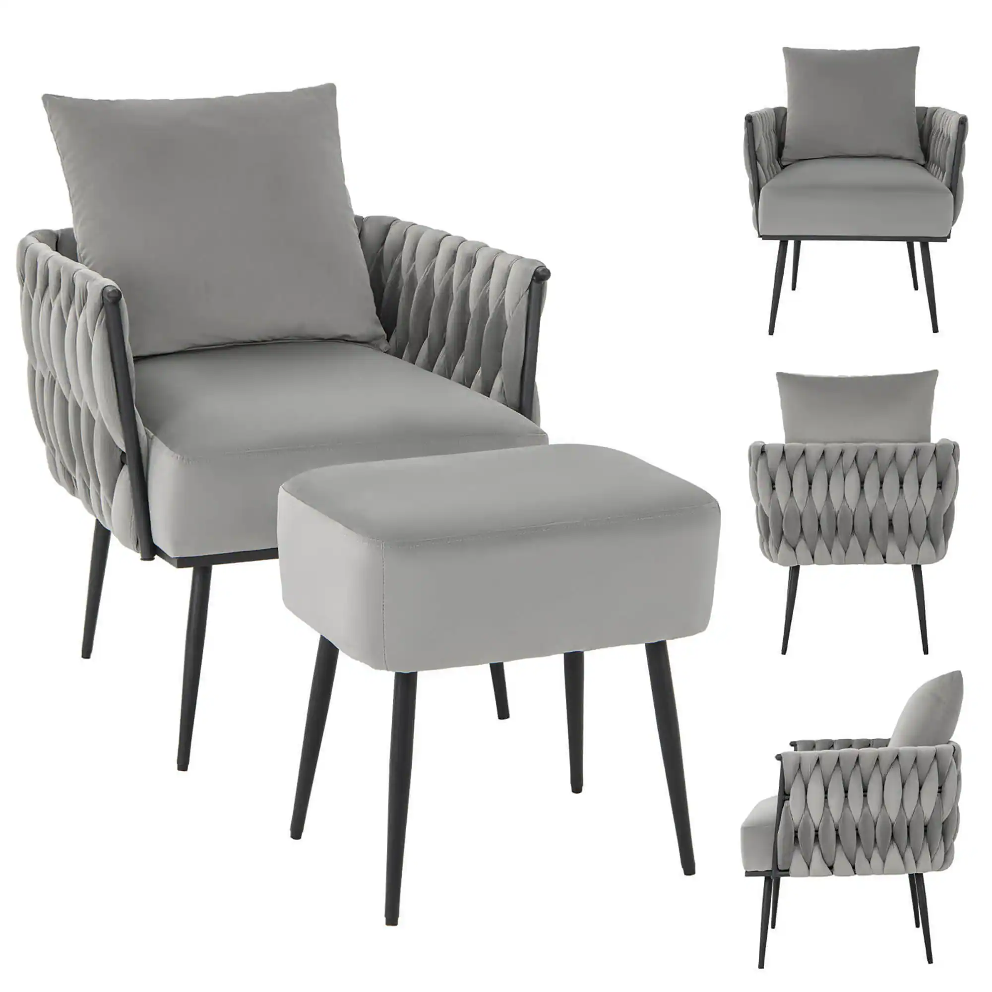 Front. Gymax - Gymax Modern Dutch Velvet Accent Chair & Ottoman Set Single Leisure Sofa Chair Gray - Gray.