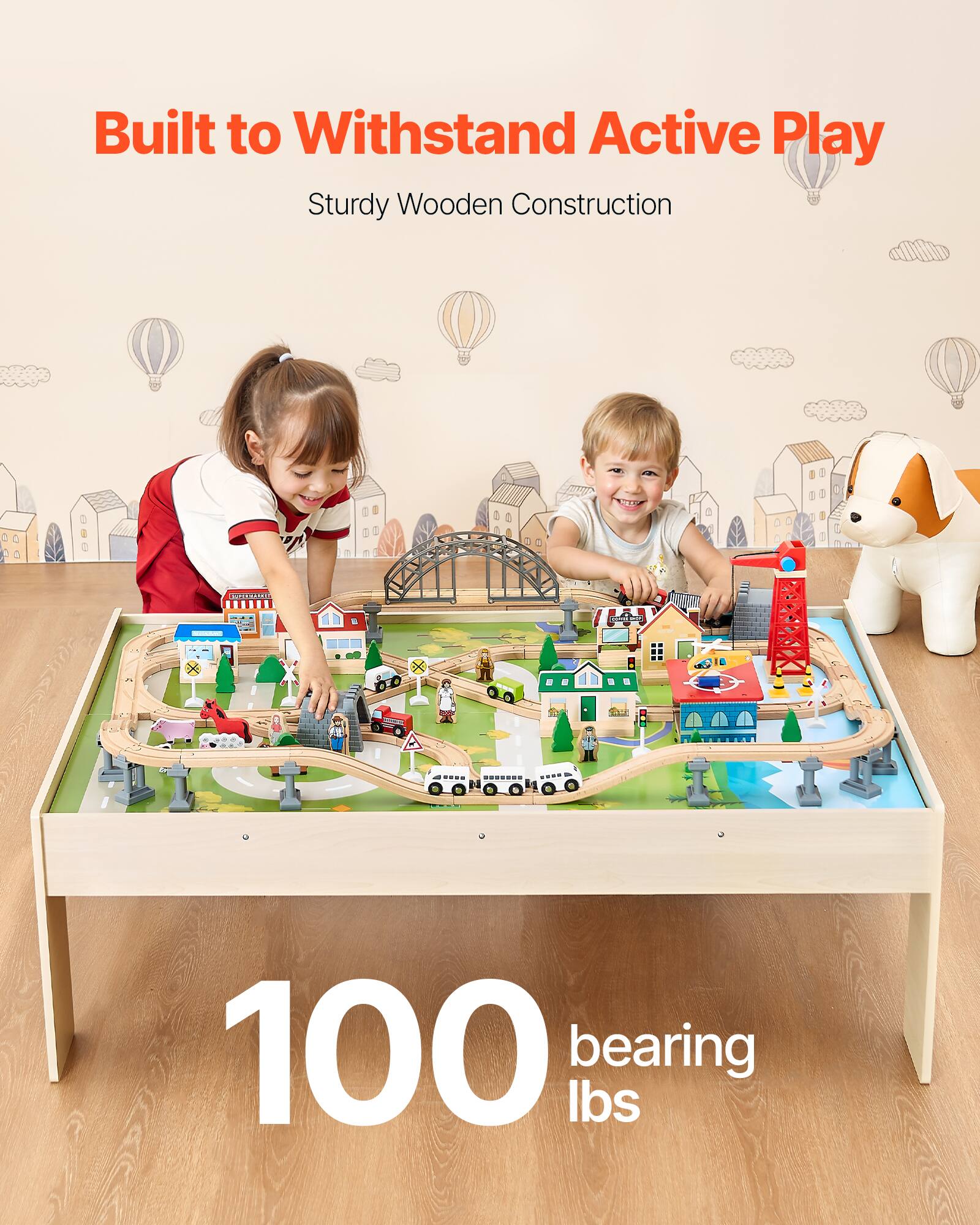 Built to Withstand Active Play  
Sturdy Wooden Construction  

100 bearing lbs