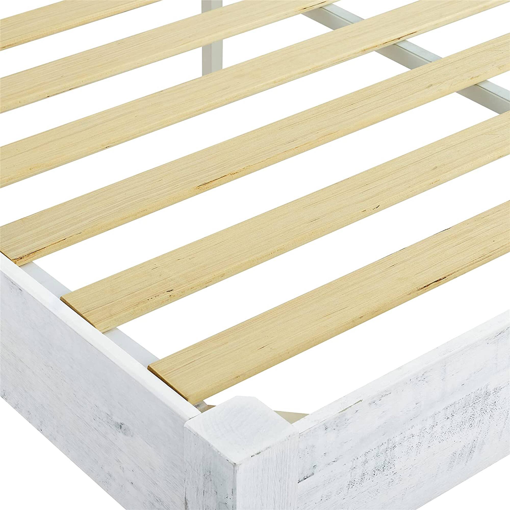Alt View 1. MUSEHOMEINC - MUSEHOMEINC Solid Pine Wood 12 Slat Platform Rustic Bed Frame, Whitewashed, King - White Washed.