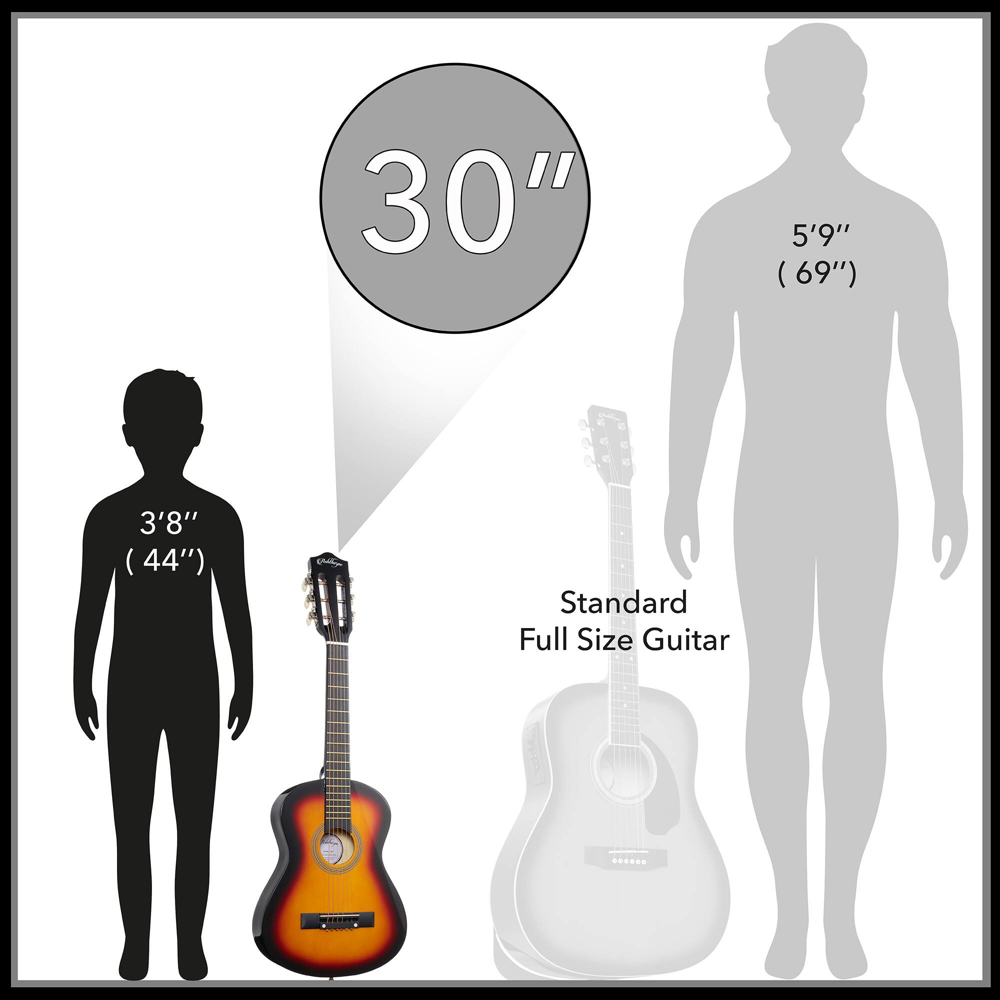 30"  
5'9" (69")  
3'8" (44")  
Standard Full Size Guitar