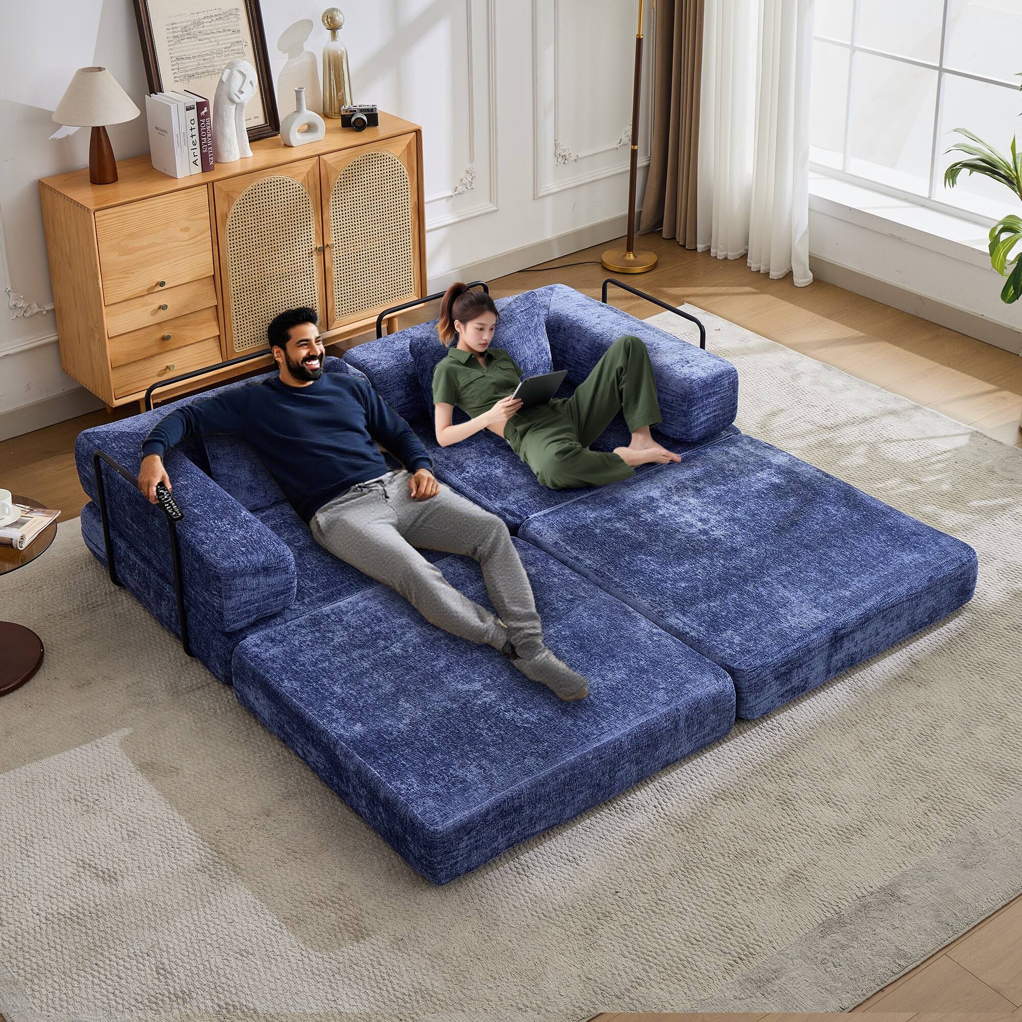 Angle. Boyel Living - Compressed Memory Foam Loveseat Sofa Bed - Dark Blue.