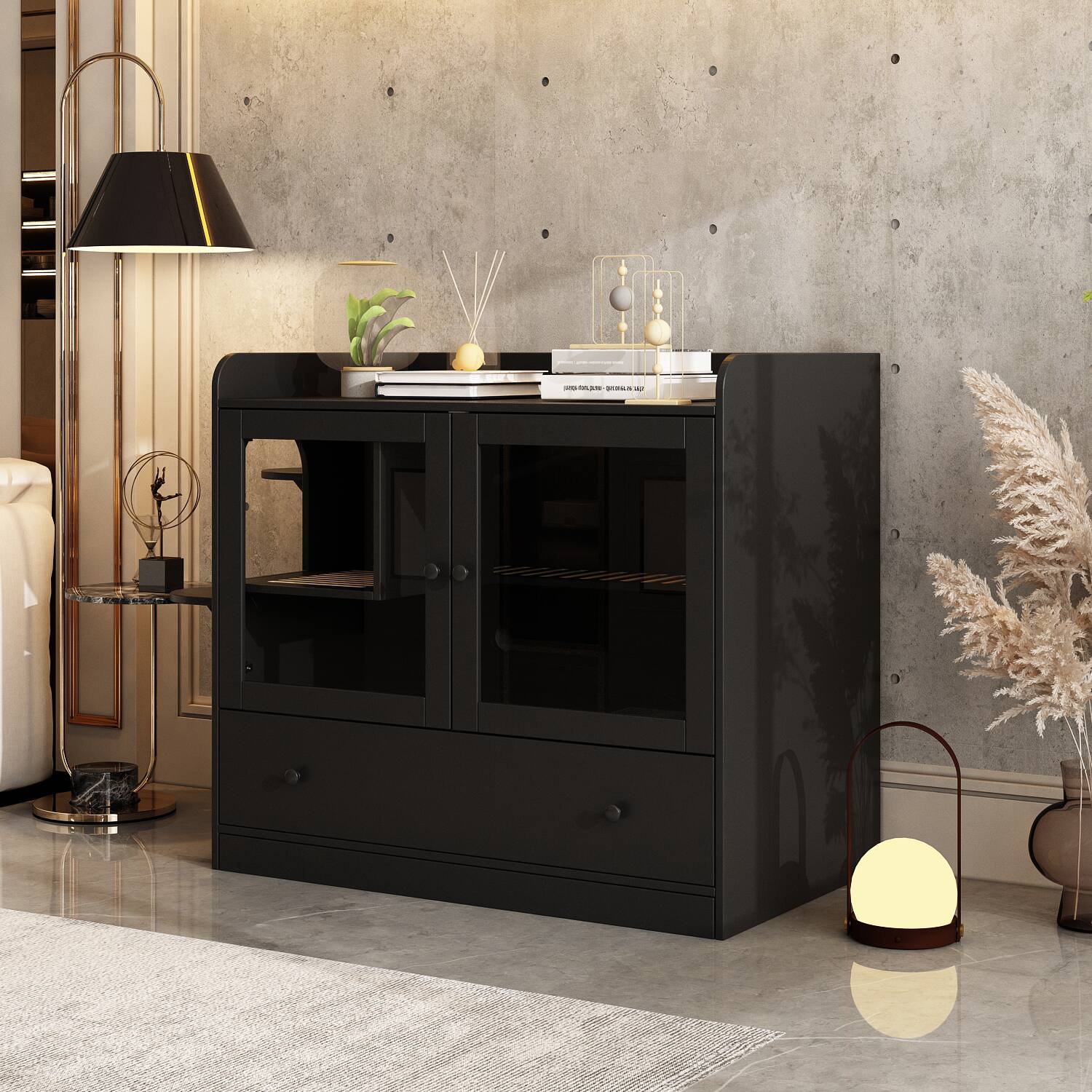 Alt View 2. Famapy - Luxury Black Cat Cabinet with Hidden Litter Box, Climbing Shelves & Storage – Modern Multi-Functional Cat Furniture.