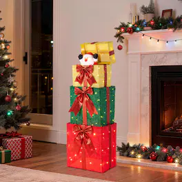 Glitzhome - 40"H Christmas Animated Stacked Giftbox with 120 LED Lights - Multi-Colored