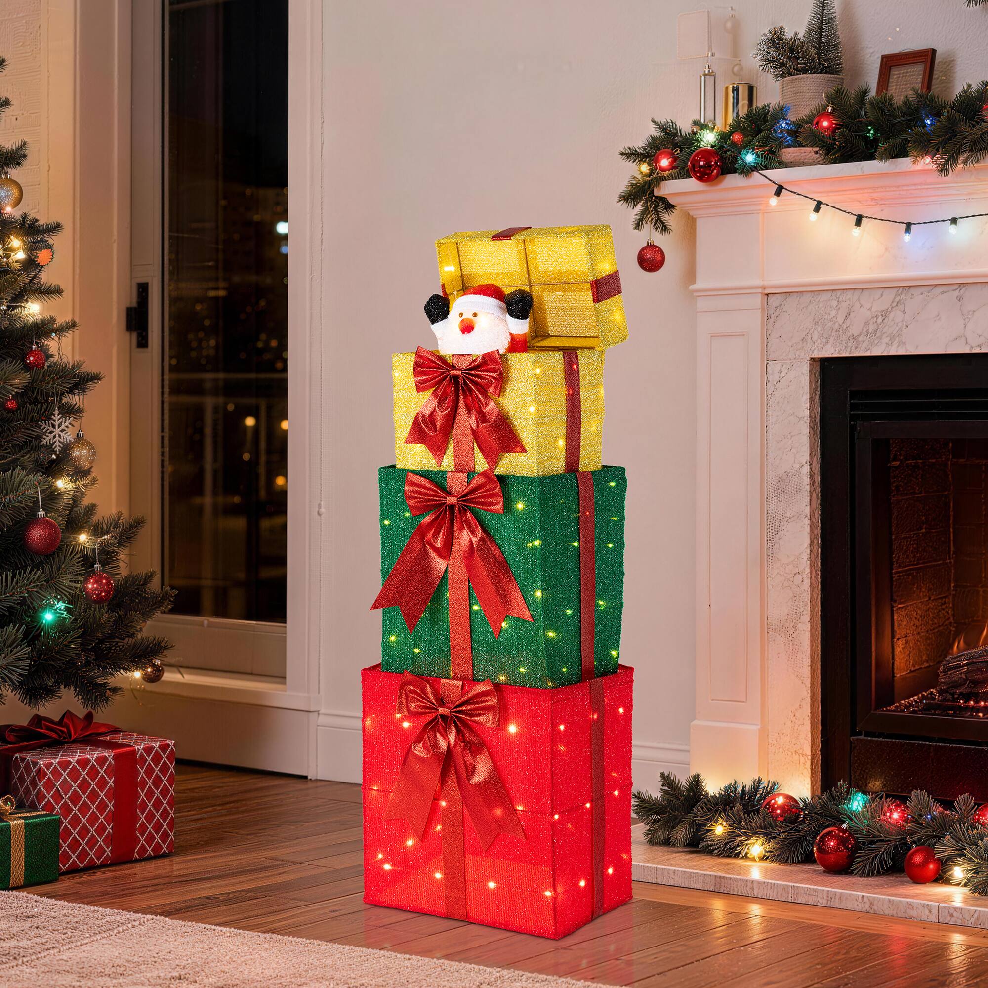 Front. Glitzhome - 40"H Christmas Animated Stacked Giftbox with 120 LED Lights - Multi-Colored.