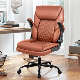 Brick Attic - Ergonomic Leather Office Chair with Adjustable Flip-Up Arms,Lumbar Support,Swivel & Rocking, Home Desk Chair - Brown