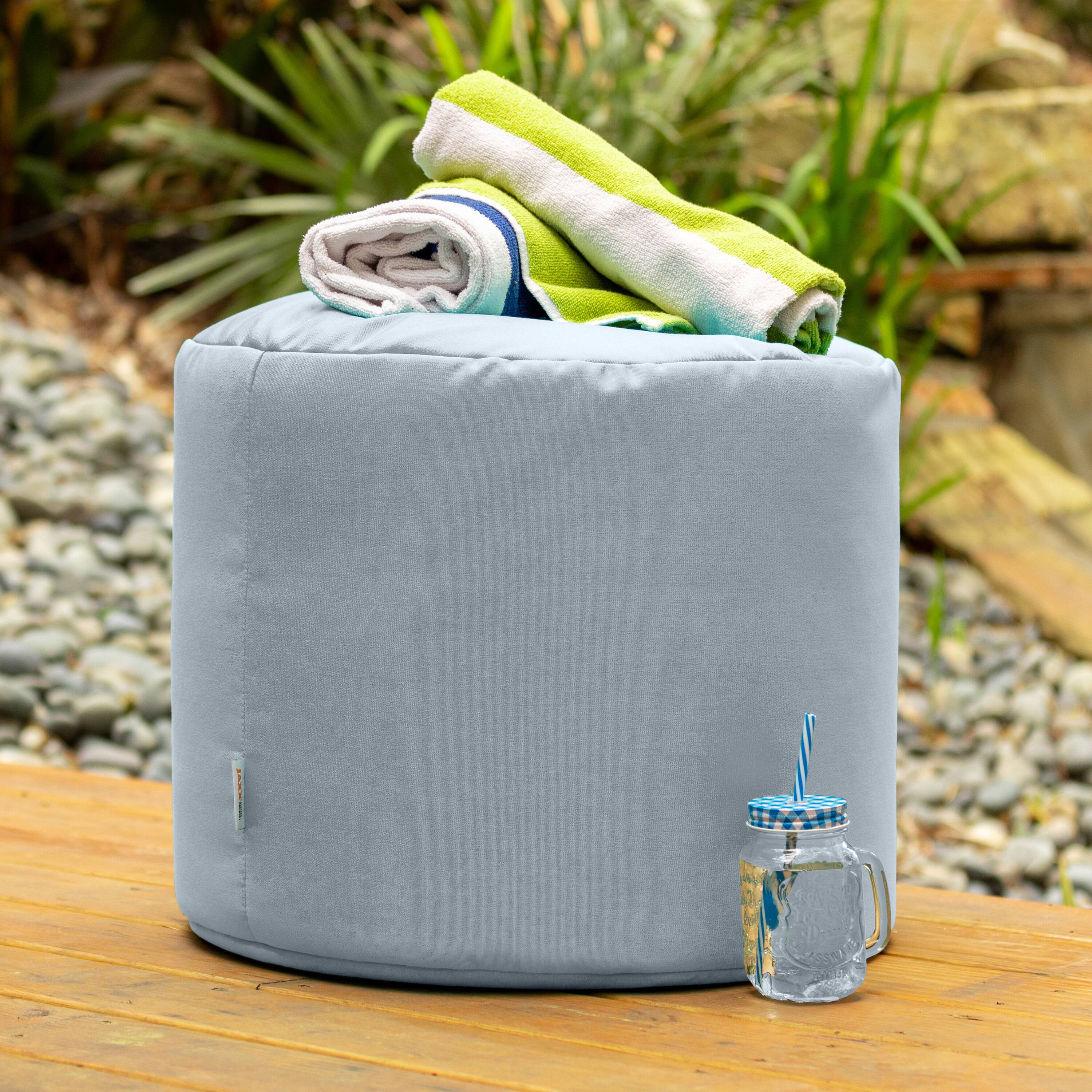 Angle. Jaxx - Jaxx Spring Indoor / Outdoor Bean Bag Pouf Ottoman, Sunbrella Granite - Granite.