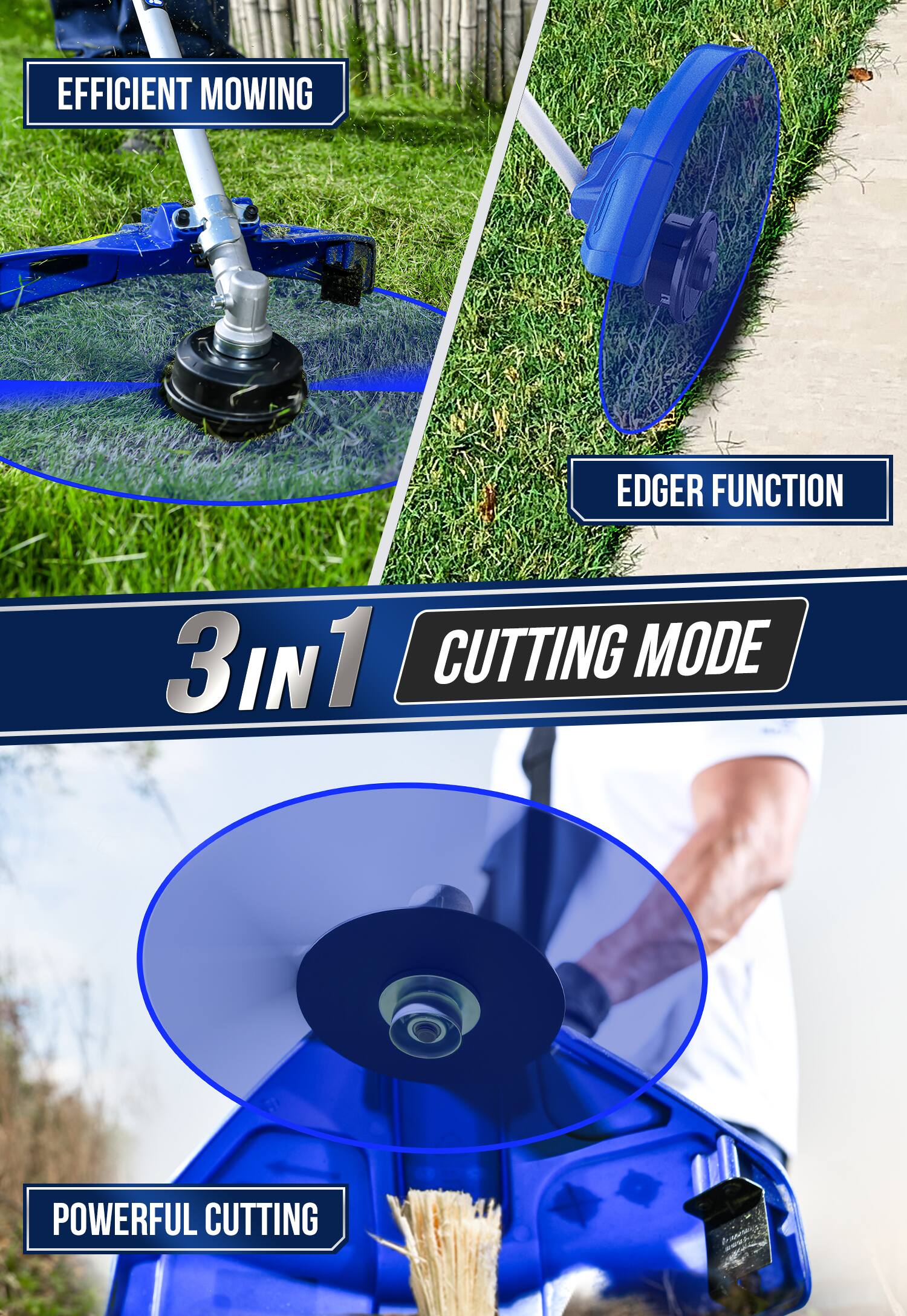 EFFICIENT MOWING EDGER FUNCTION 3IN1 CUTTING MODE POWERFUL CUTTING