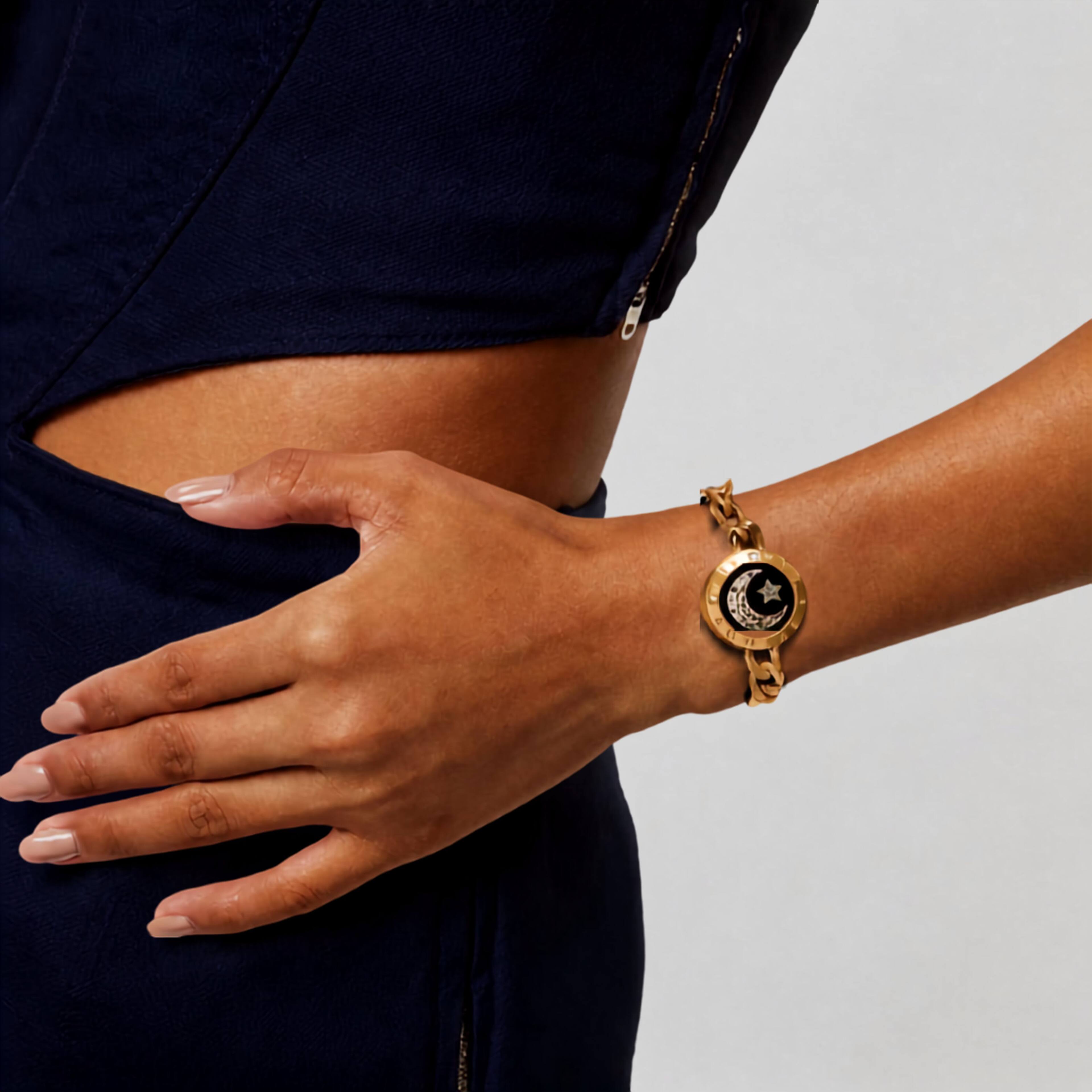 Alt View 5. Totwoo - Totwoo Sun & Moon Figaro Chain Long Distance Touch Bracelets, Black & Gold (2-Pc.) - Black and Gold.