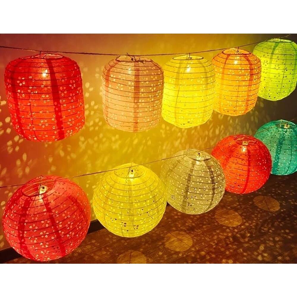 Left. PARKER SLATER - 5PCS Colorful Paper Lanterns, 6" with LED Lights and Tassels.