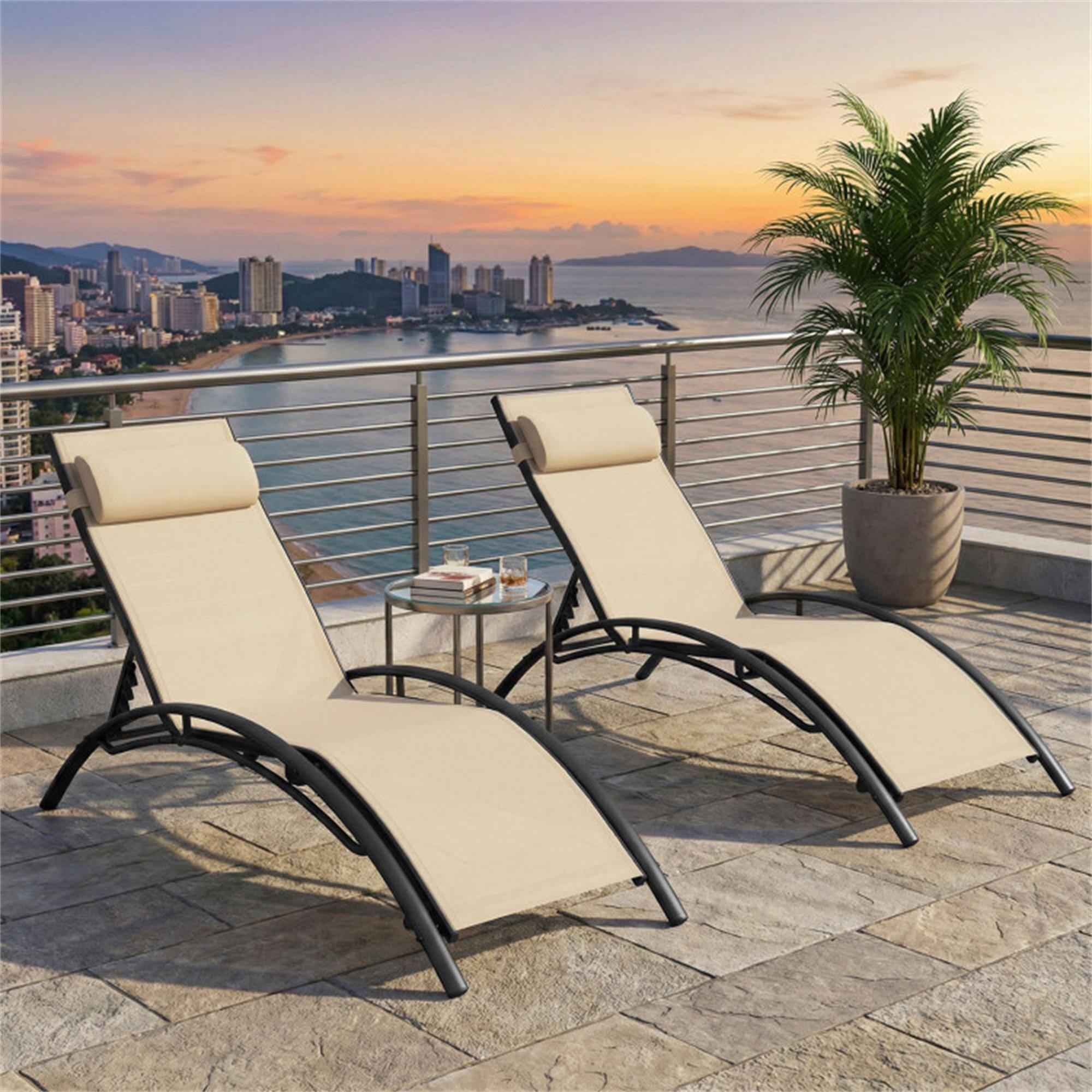 Alt View 1. Boyel Living - Beige Patio Chaise Lounges Set of 2 Outdoor Recliner with 5Position Backrest 72.0in L x 35.0in W x 22.5in H - Beige.