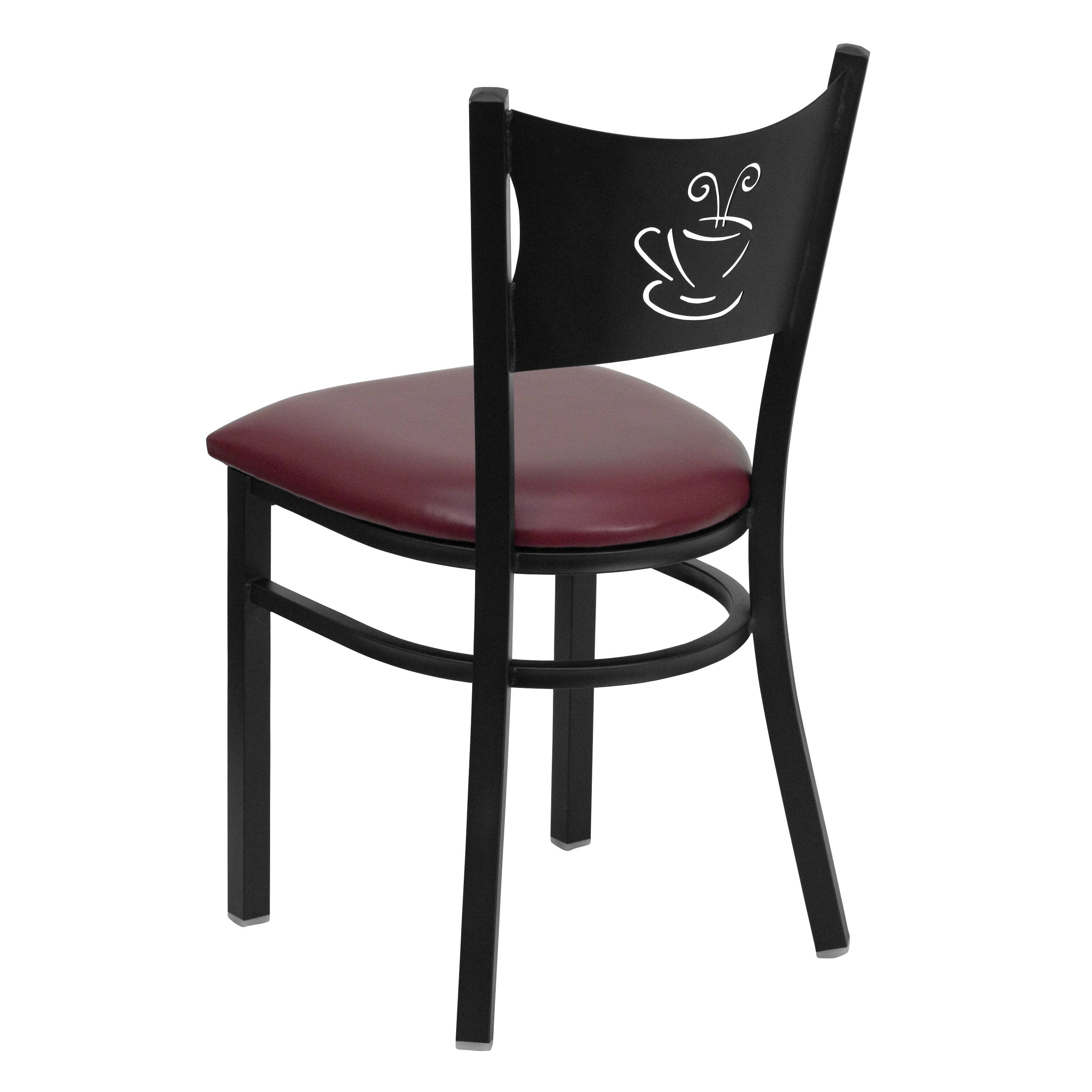 Alt View 3. Emma + Oliver - Coffee Back Metal Restaurant Dining Chair - Burgundy Vinyl Seat/Black Metal Frame.